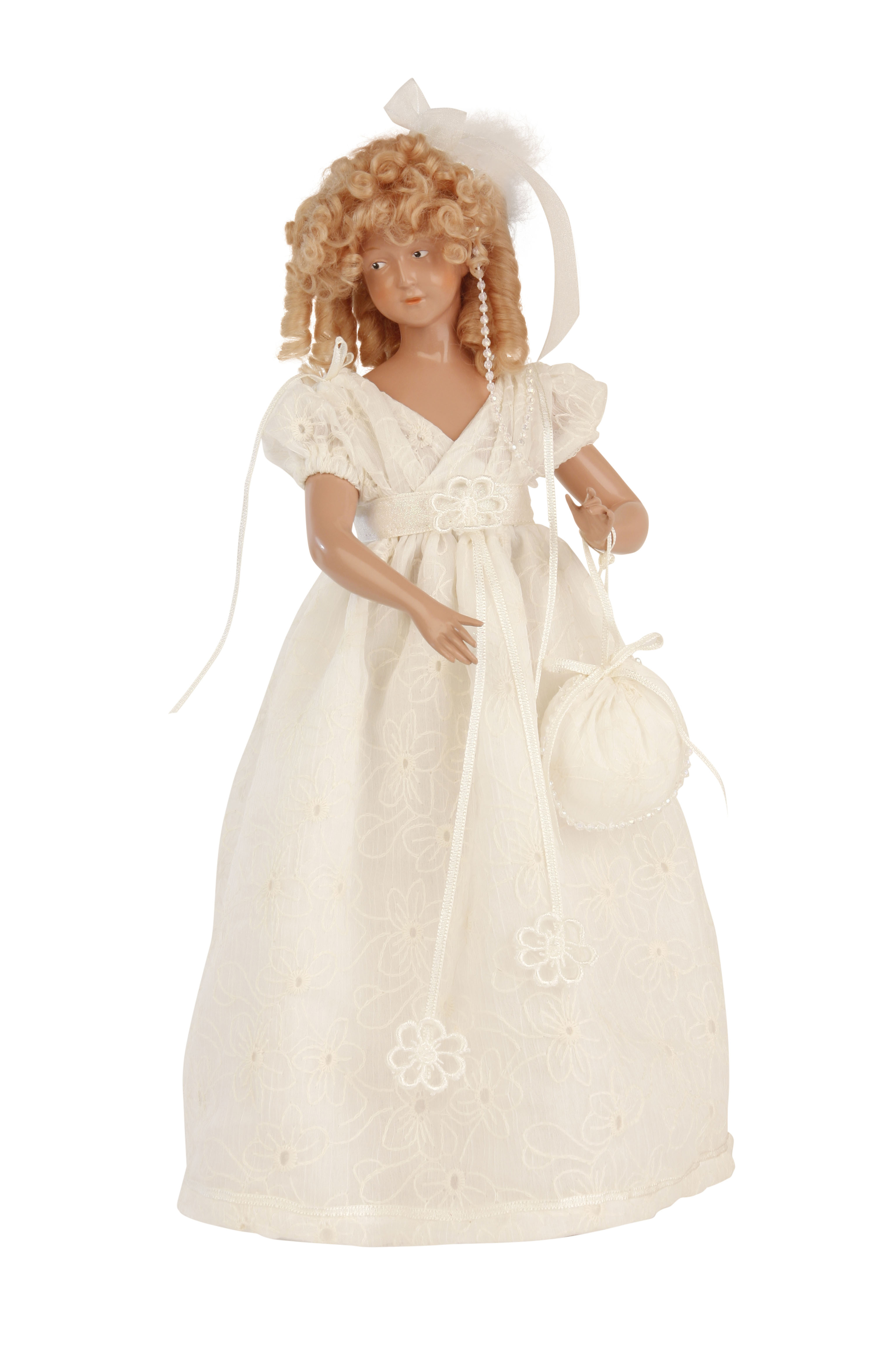 5438045 Modepuppe 38 cm blonde Perücke, auf Puppenständer montiert