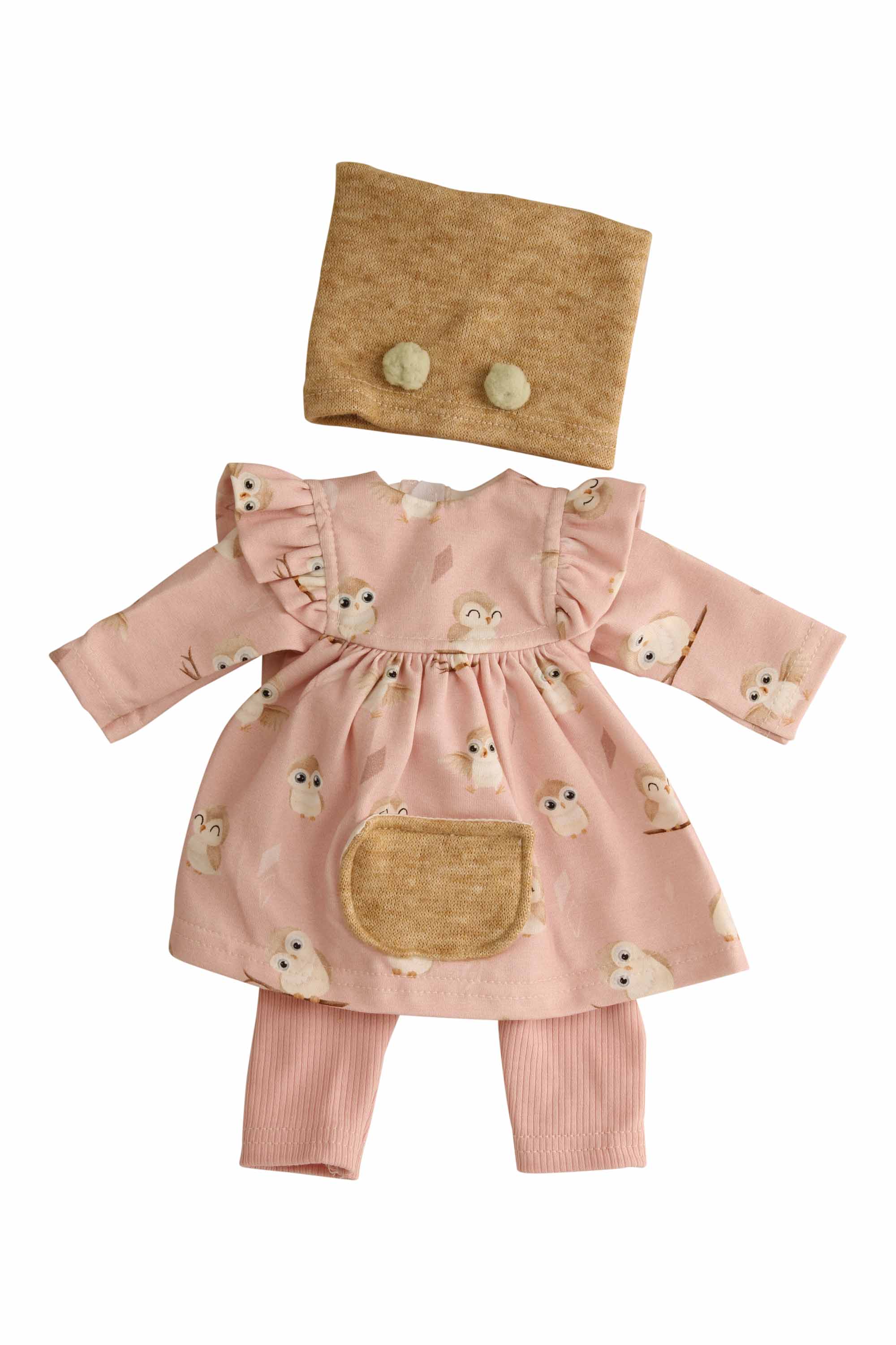 Kleidung zu Trink + Näßbaby 40 cm Lina, rose mit Eulendruck