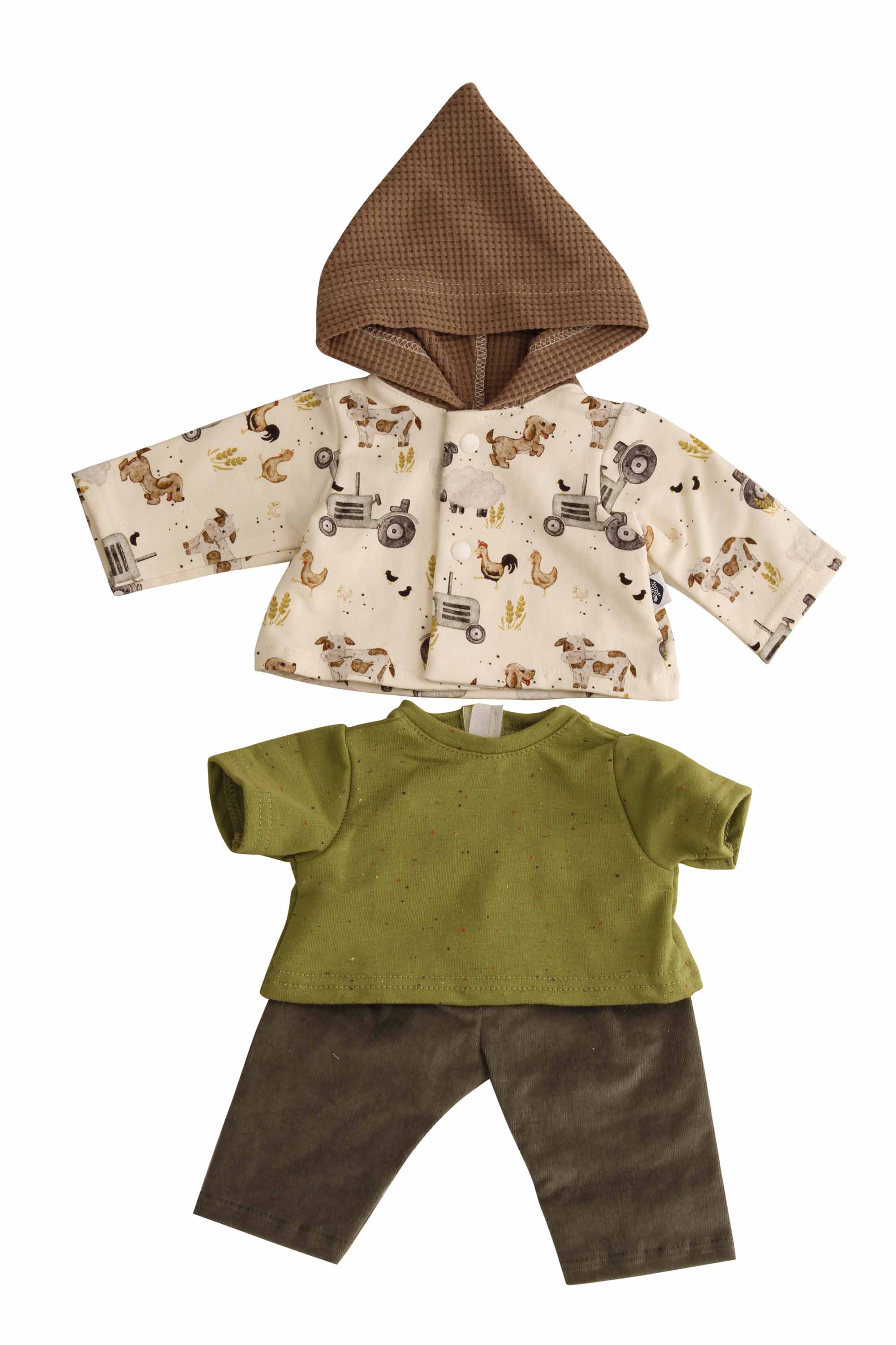 Kleider-Set 3-teilig für Puppen 32-52 cm  in braun/grün