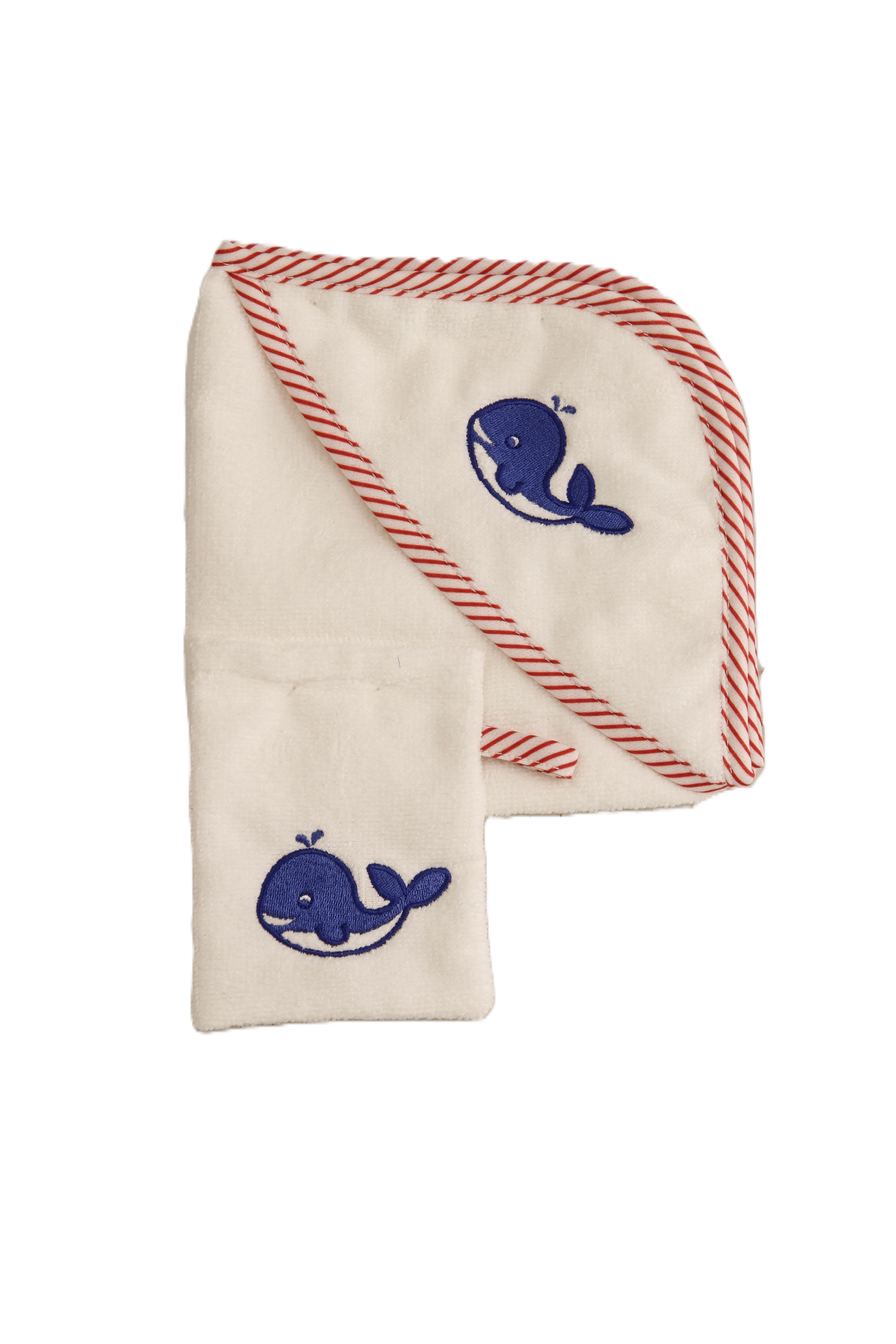 Badetuch und Waschlappen zu Puppe Schlummerle 32 cm in weiss/rot/blau