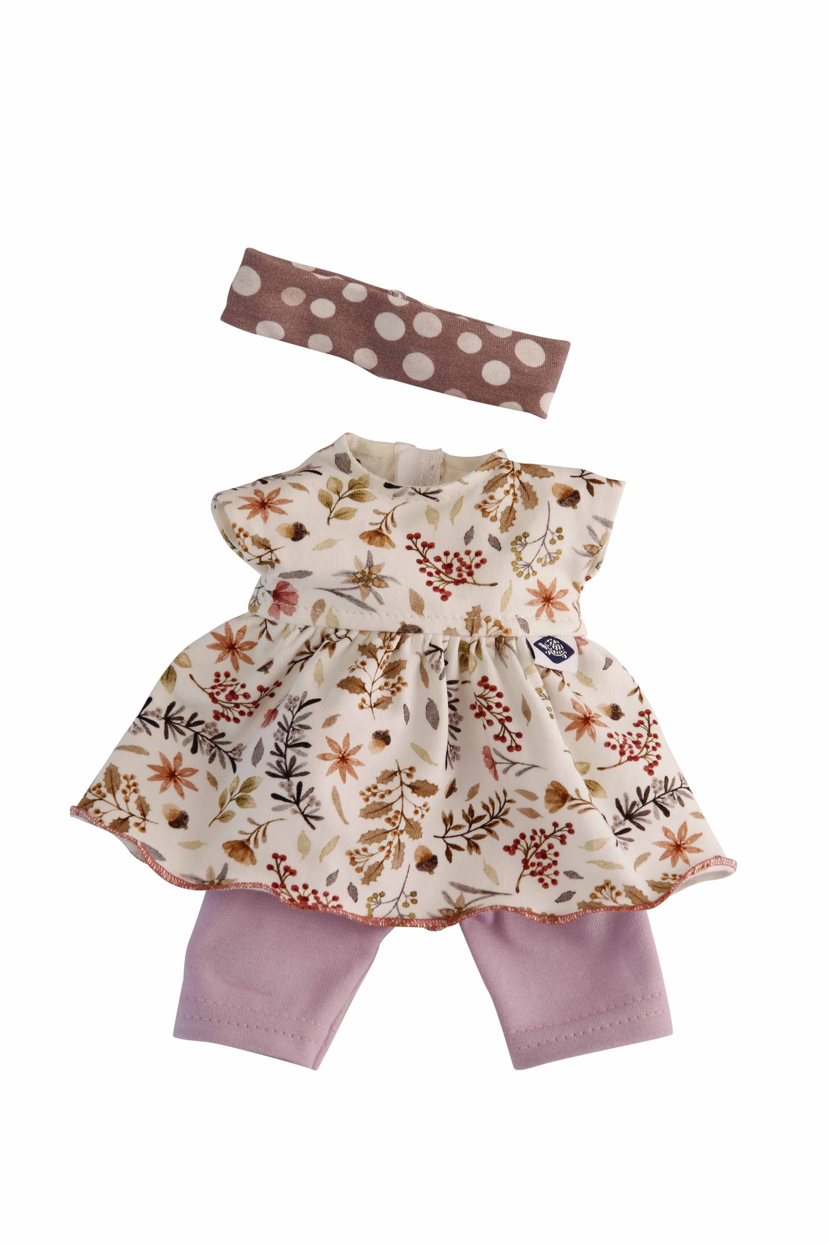 0030213 Kleidung zu Schmuserle/Löckchen 30 cm in lila/weiss/braun mit Blumendruck