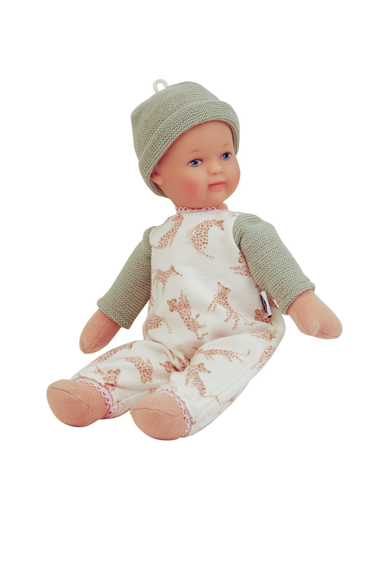 2630130 Puppe Schmuserle 30 cm Malhaar, blaue Malaugen, Kleidung grün/weiss