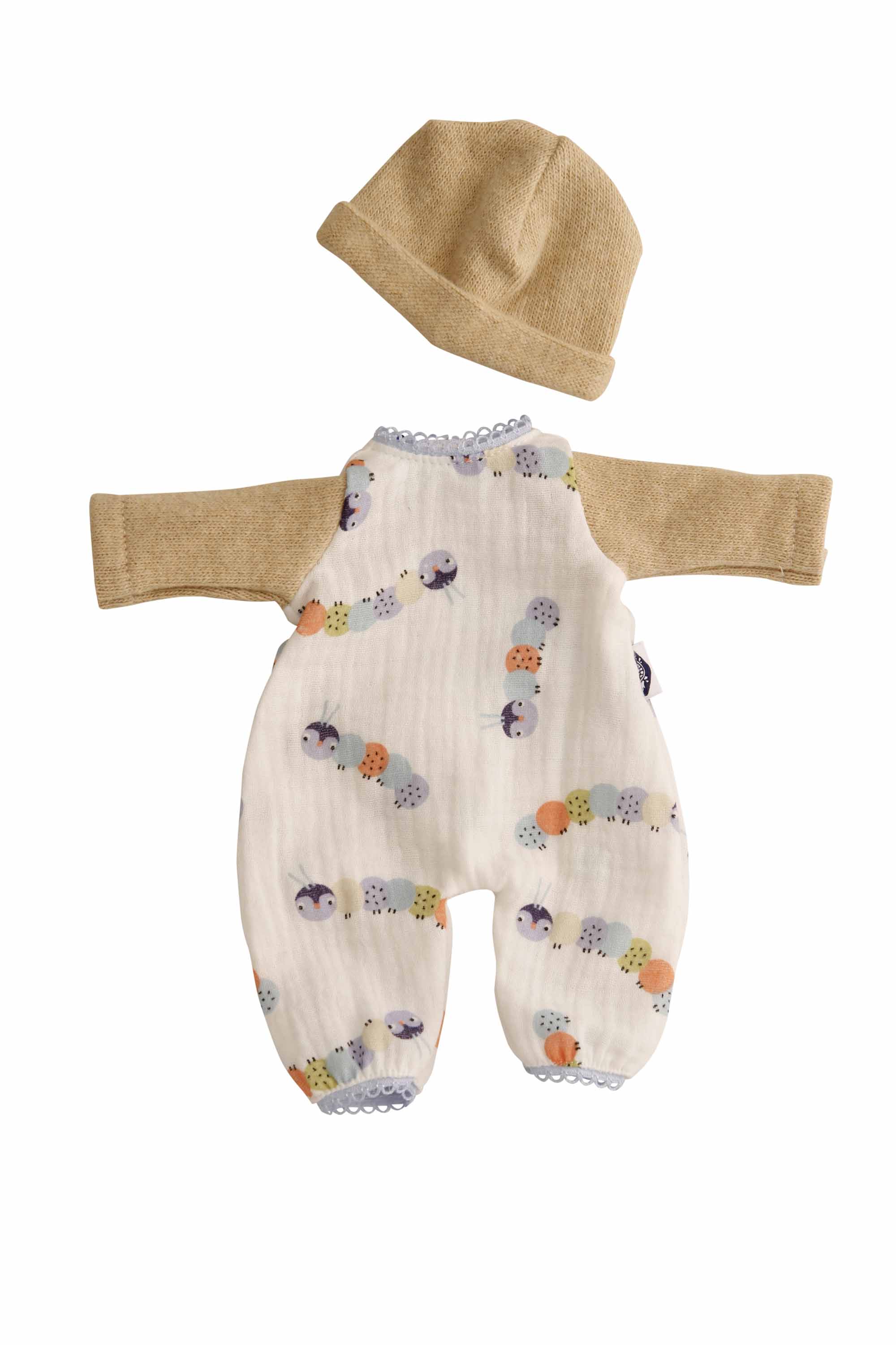 0030338 Overall mit Mütze zu Puppe Schmuserle 30 cm Raupe