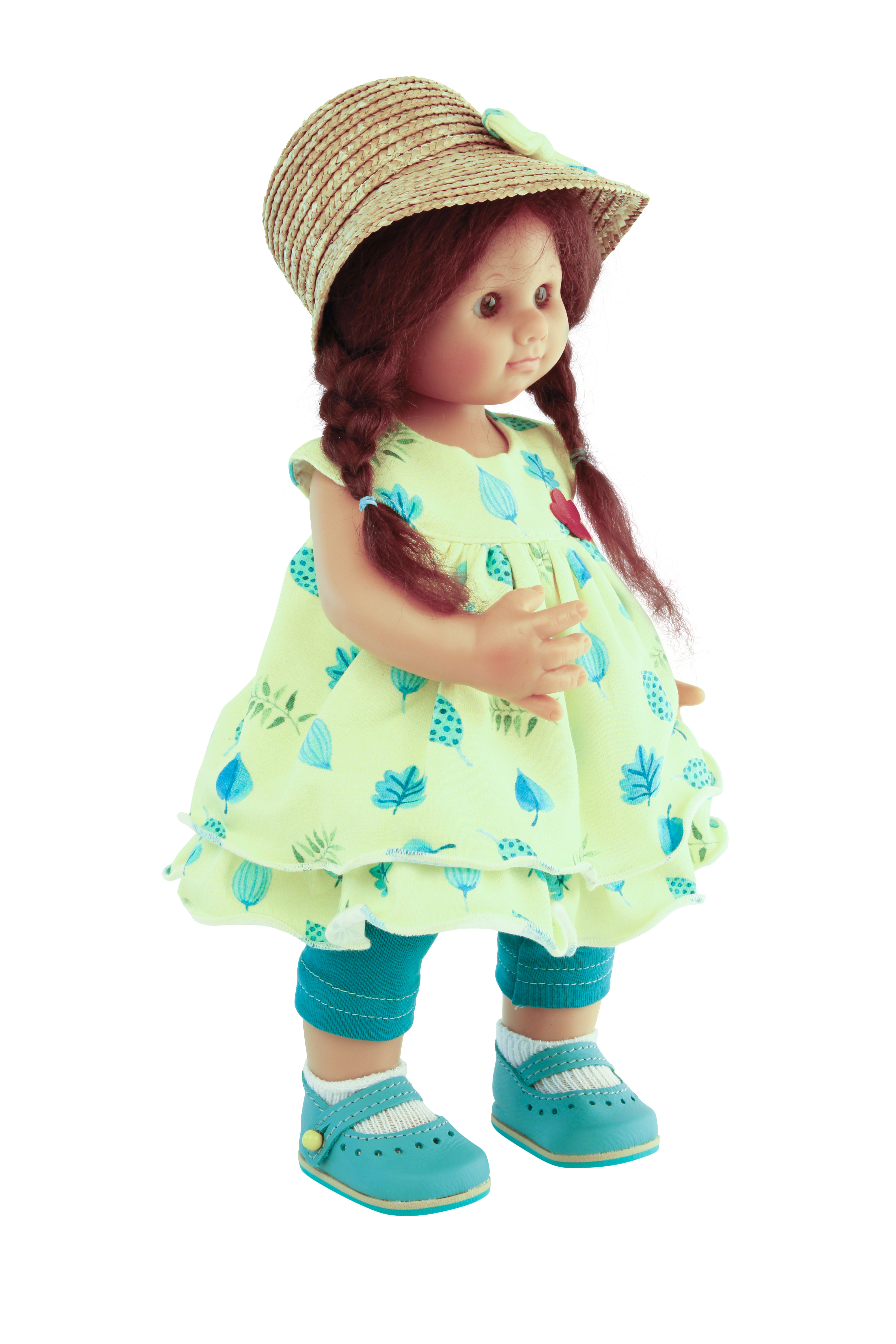 42430122 Puppe Müller-Wichtel Pia 30 cm braune Haare, Kleidung gelb/grün