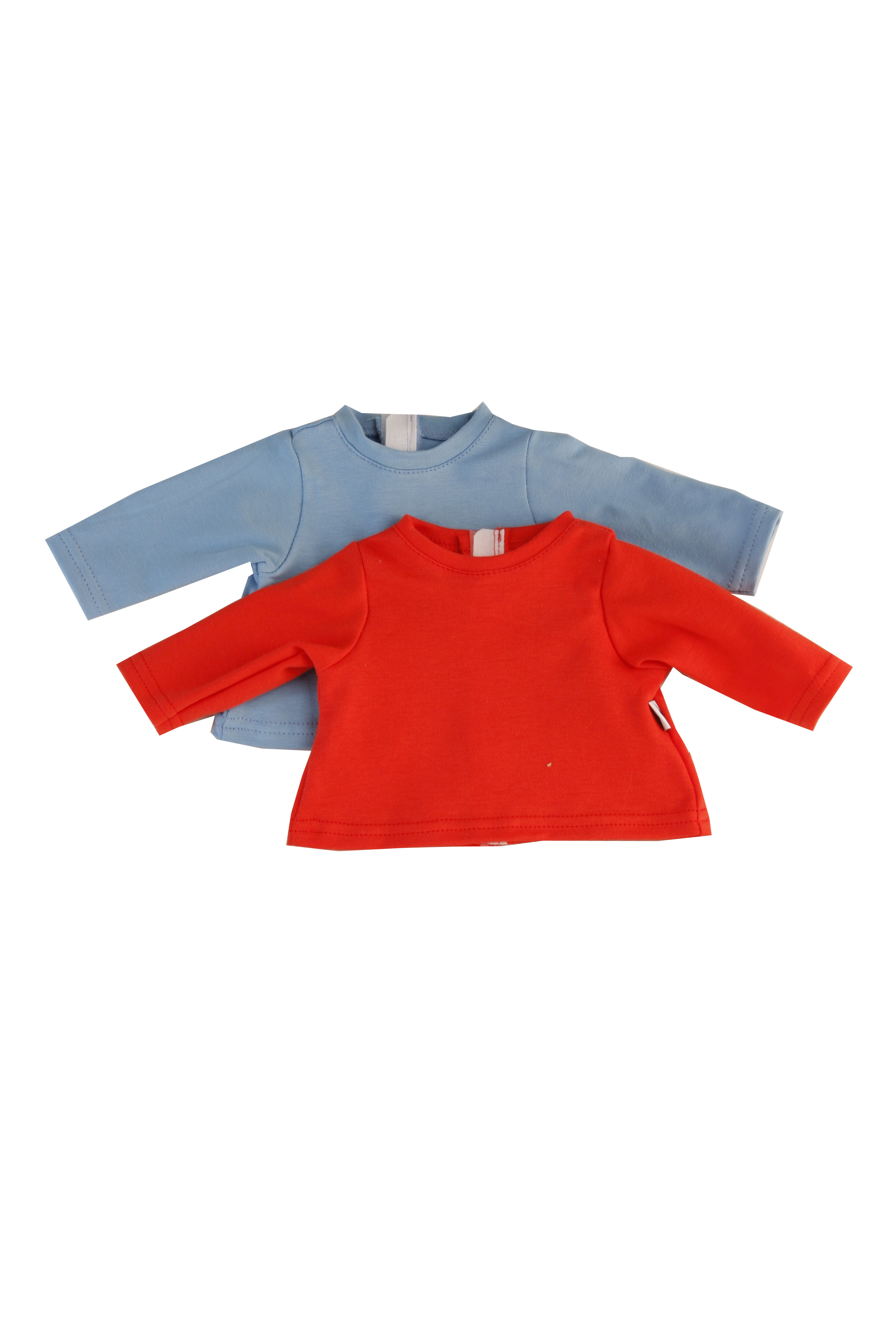0032991 Shirts 2-er Set Langarm für Puppen 32-52 cm in rot+blau