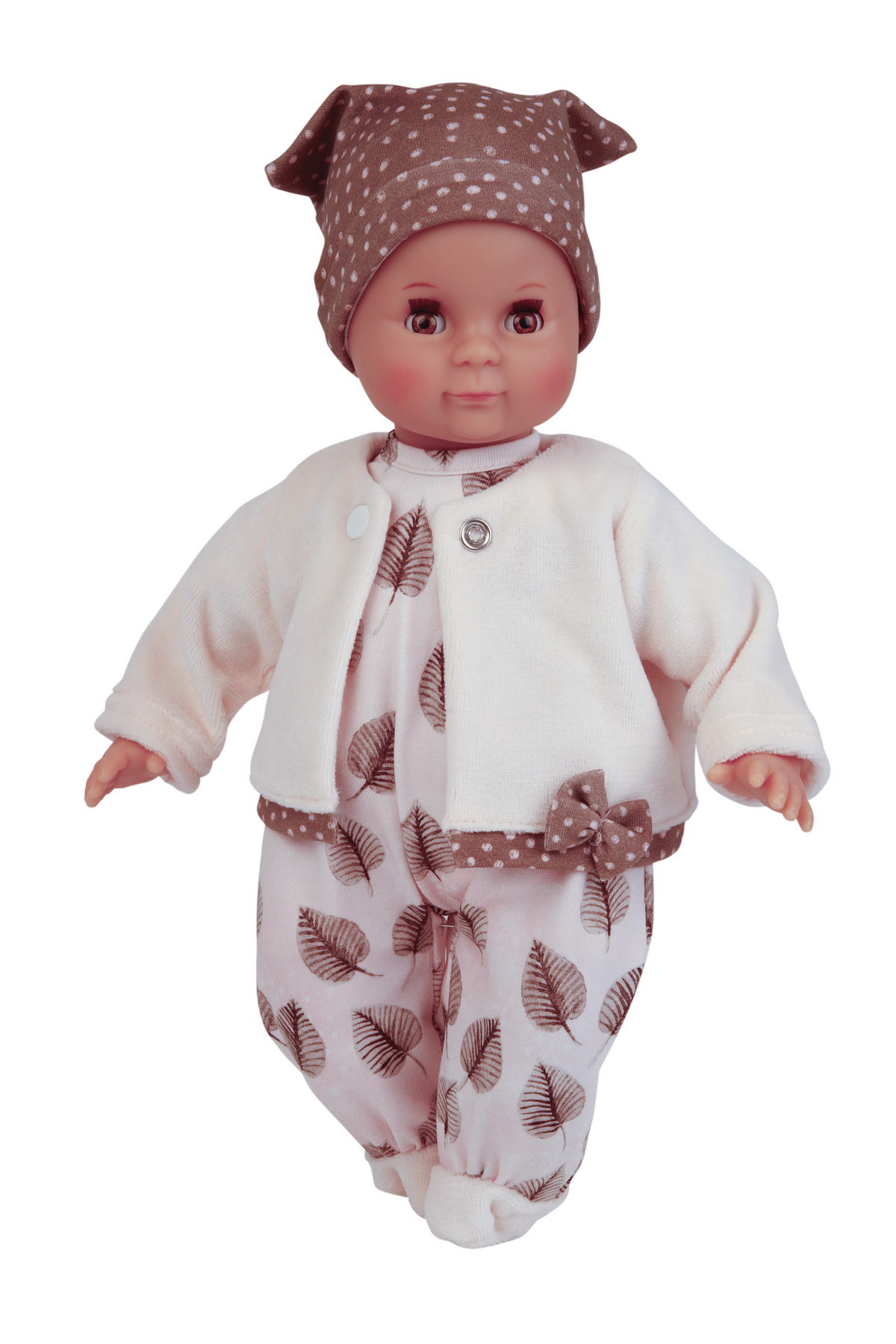 2432135 Puppe Schlummerle 32 cm mit Malhaar und braunen Schlafaugen, Kleidung rose/weiss/braun