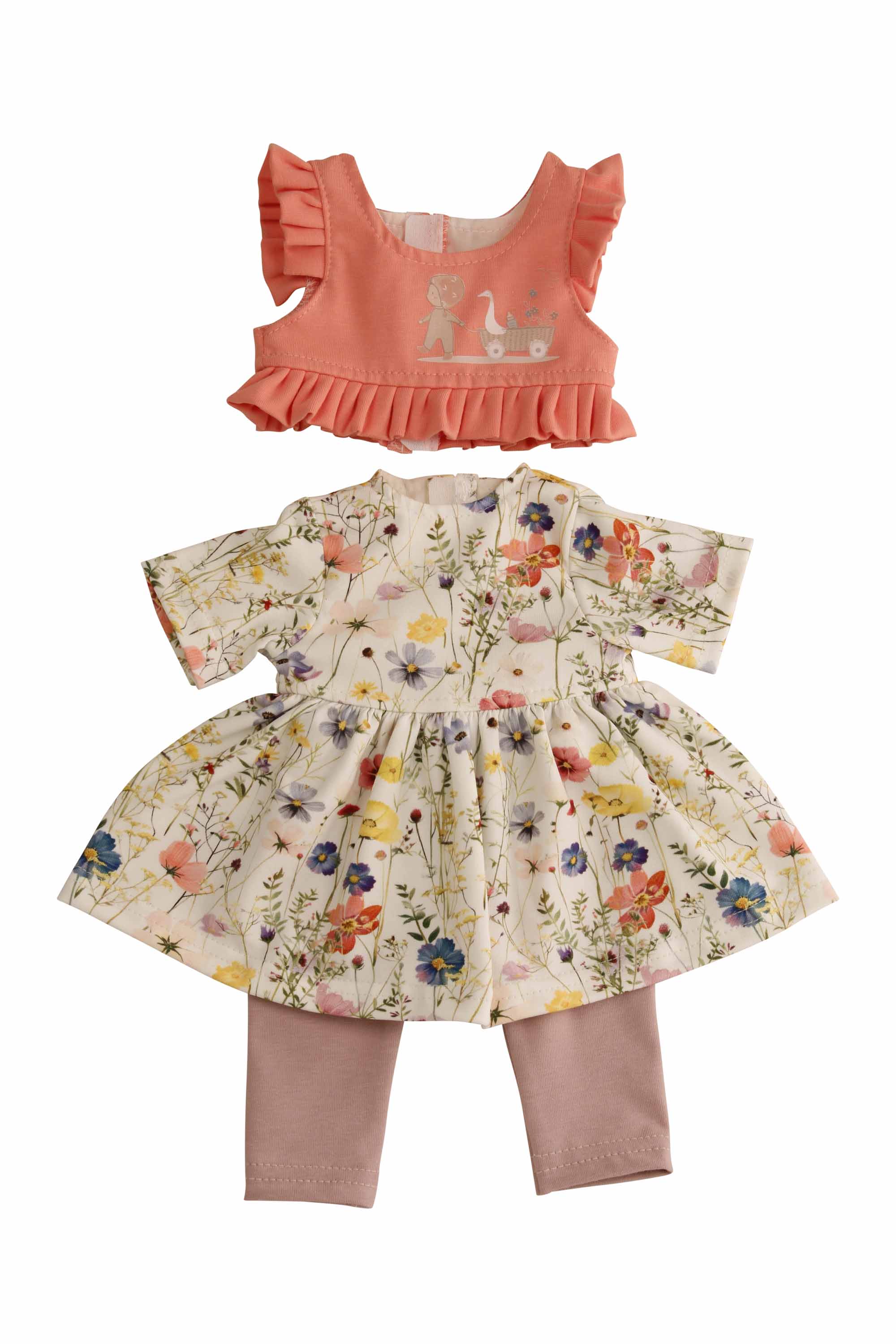 Kleidung zu Puppe 37 cm Strampelchen/Schlummerle/Lenchen- Blumenkleidung weiss/lila/apricot