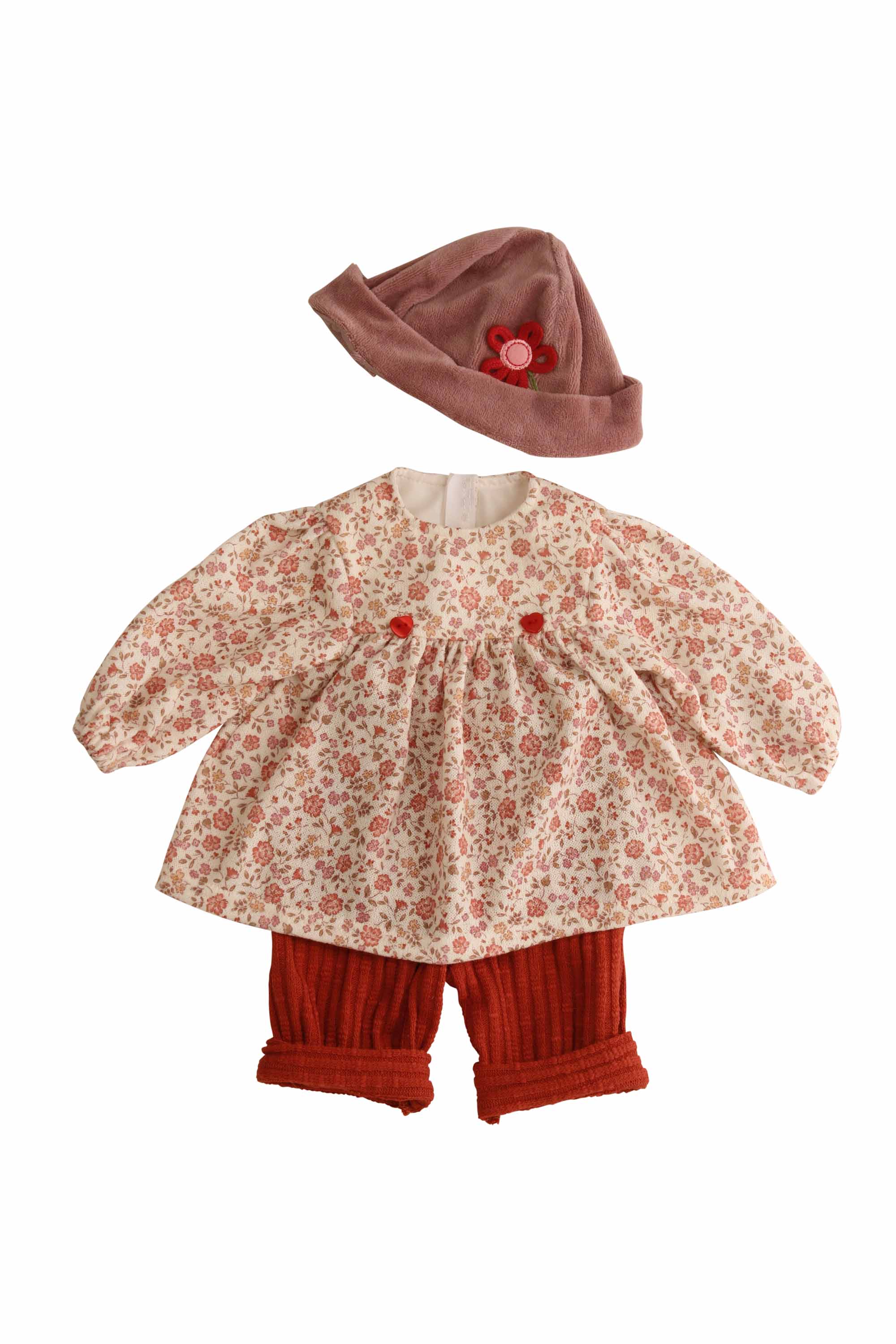 Kleidung zu Puppe 52 cm Klara/Elli/ Julchen Blumenkleidung rot/rose