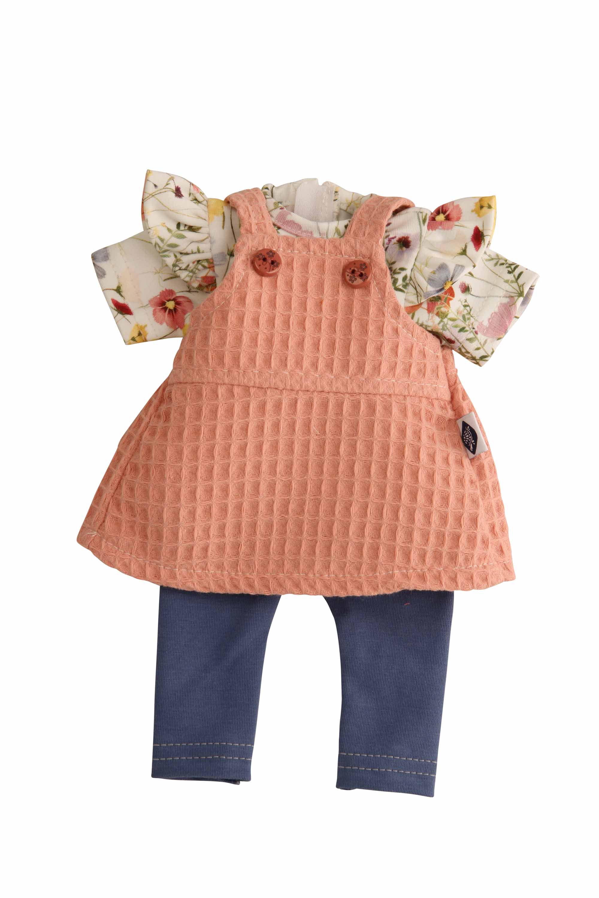 Kleidung zu Puppe Schlummerle 32 cm, Kleidung apricot/blau mit Blumendruck