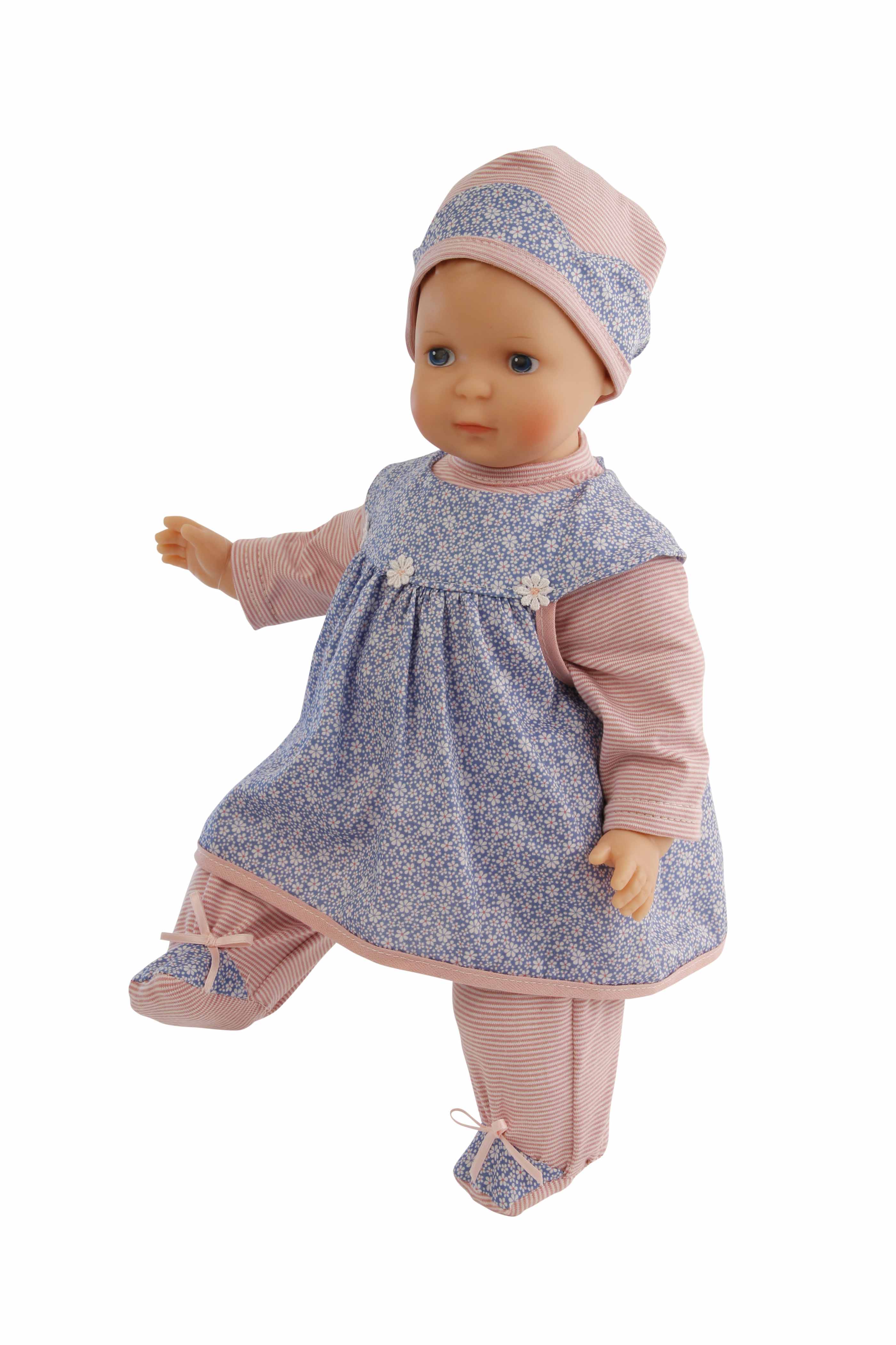 6837231 Puppe Schlenkerle 37 cm mit Malhaar und blauen Malaugen, Kleidung rose/blau