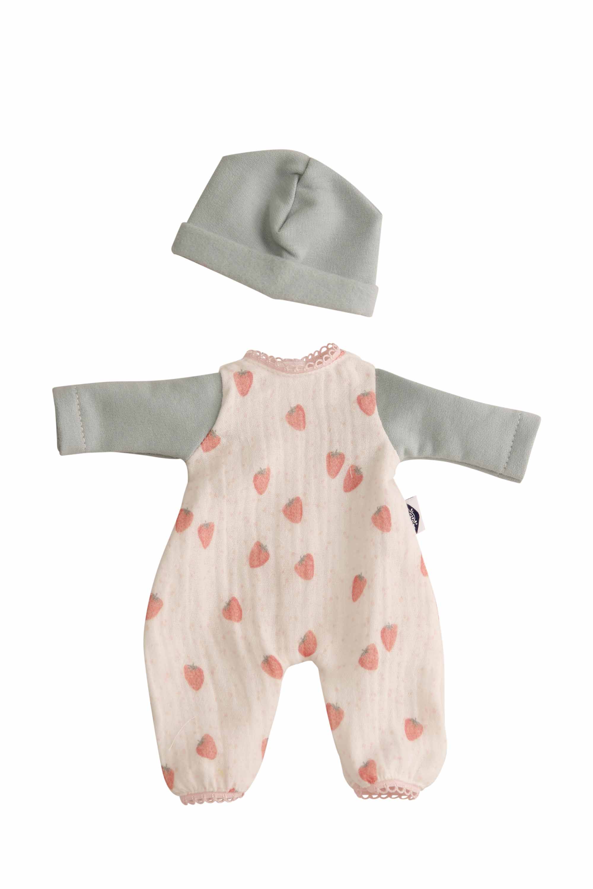 0030337 Overall mit Mütze zu Puppe Schmuserle 30 cm Erdbeerchen