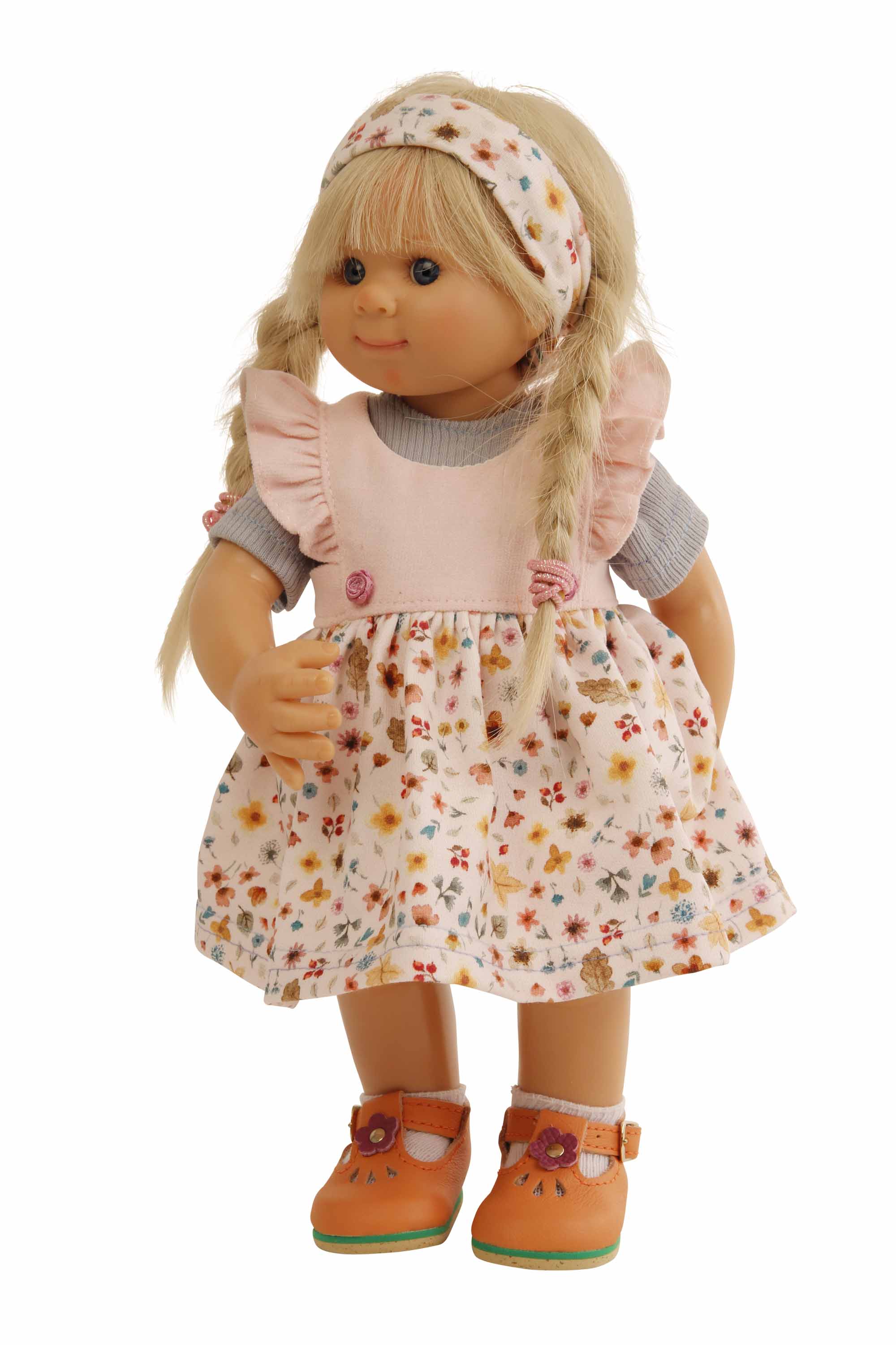 Puppe Müller-Wichtel Mona 30 cm blonde Haare, Blumenkleidung