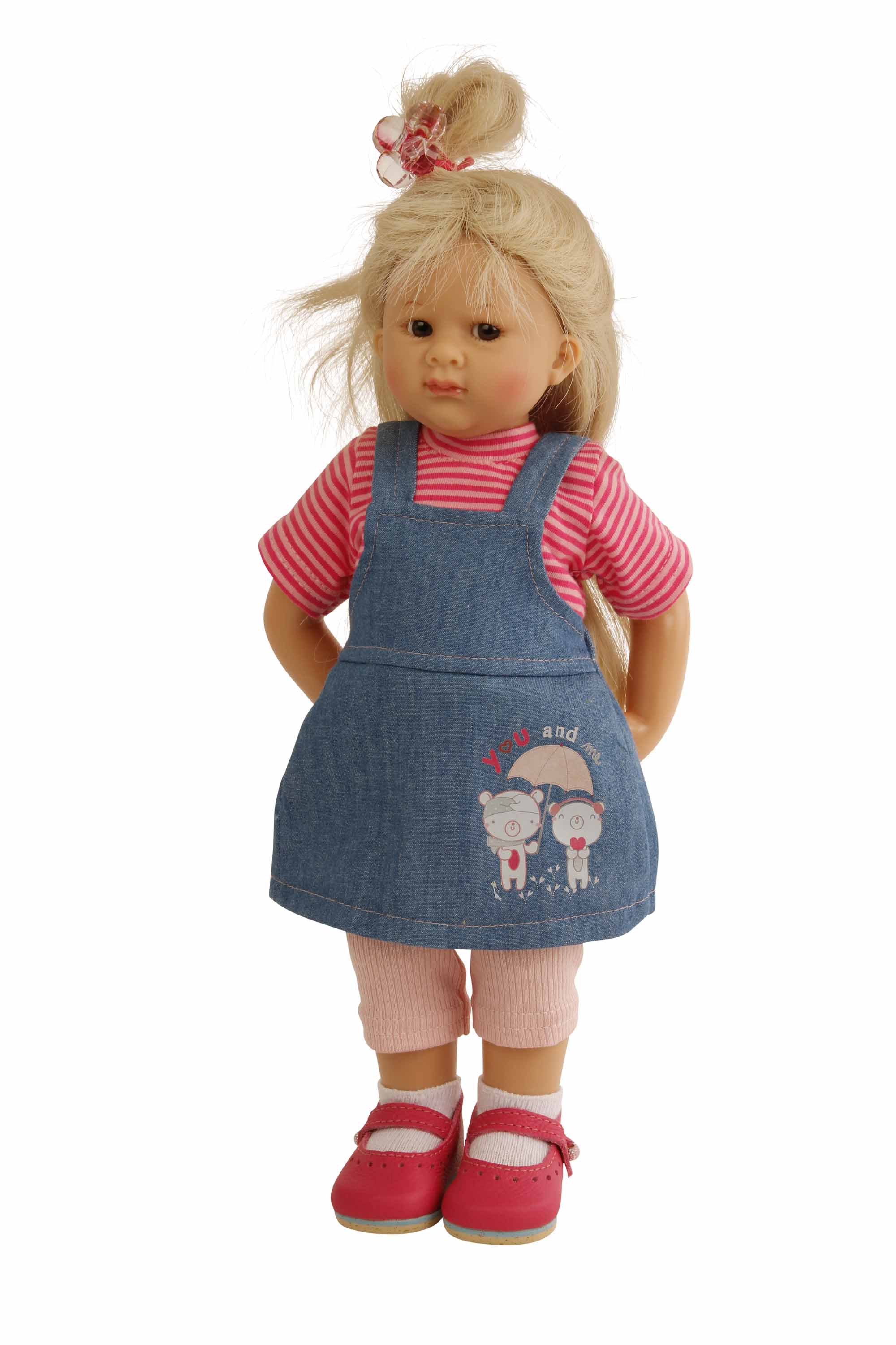 Puppe Müller-Wichtel Luna 35 cm blonde Haare, Jeanskleidung blau/rot/rosa