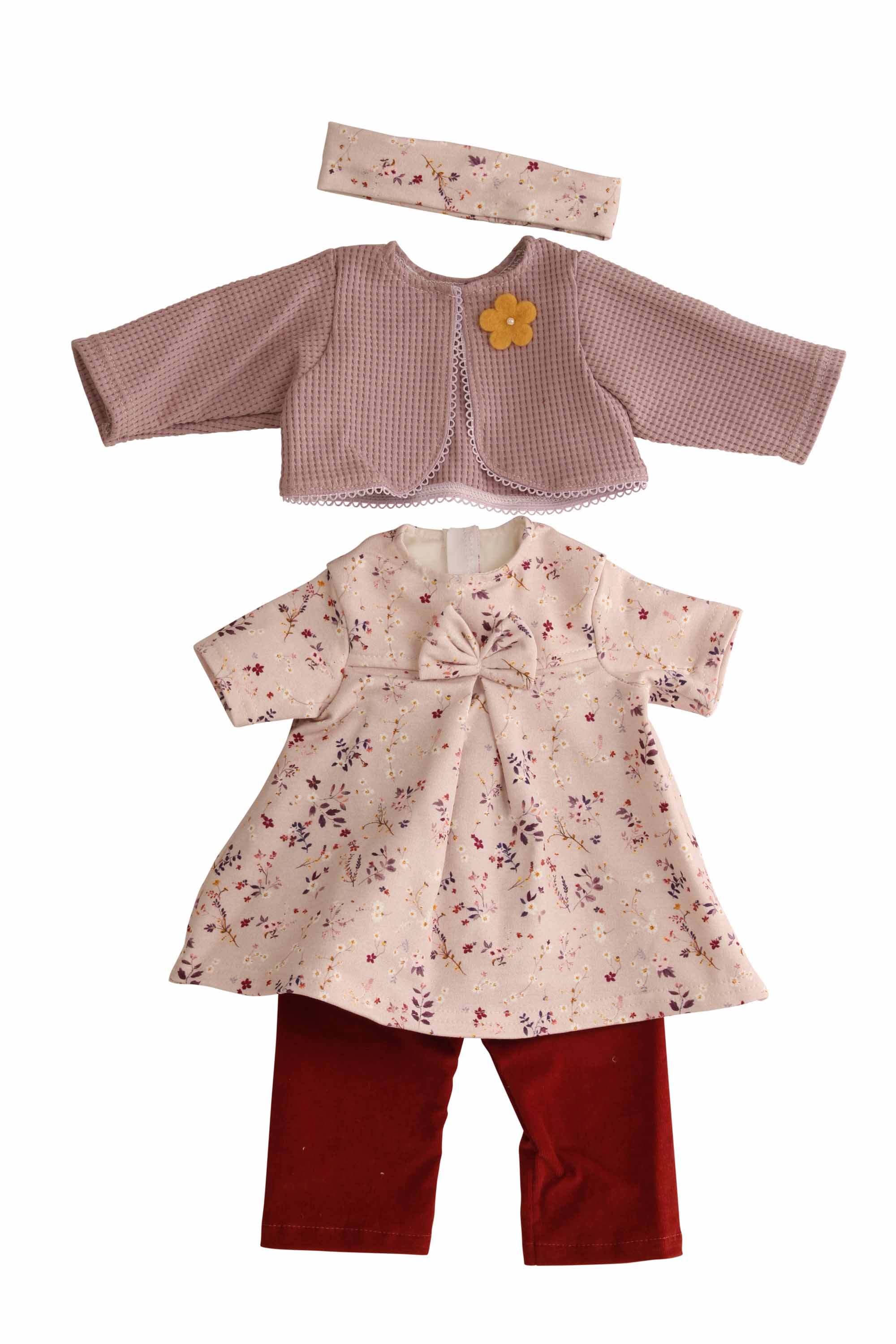 Kleidung zu Puppe 52 cm Elli/Klara/Julchen Kleidung rot/lavendel