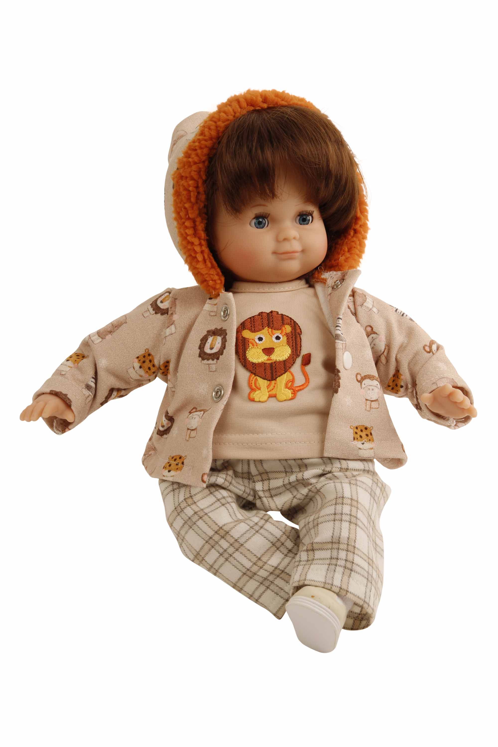 2032373 Puppe Schlummerle Junge 32 cm braune Haare, blaue Schlafaugen, Kleidung Löwe