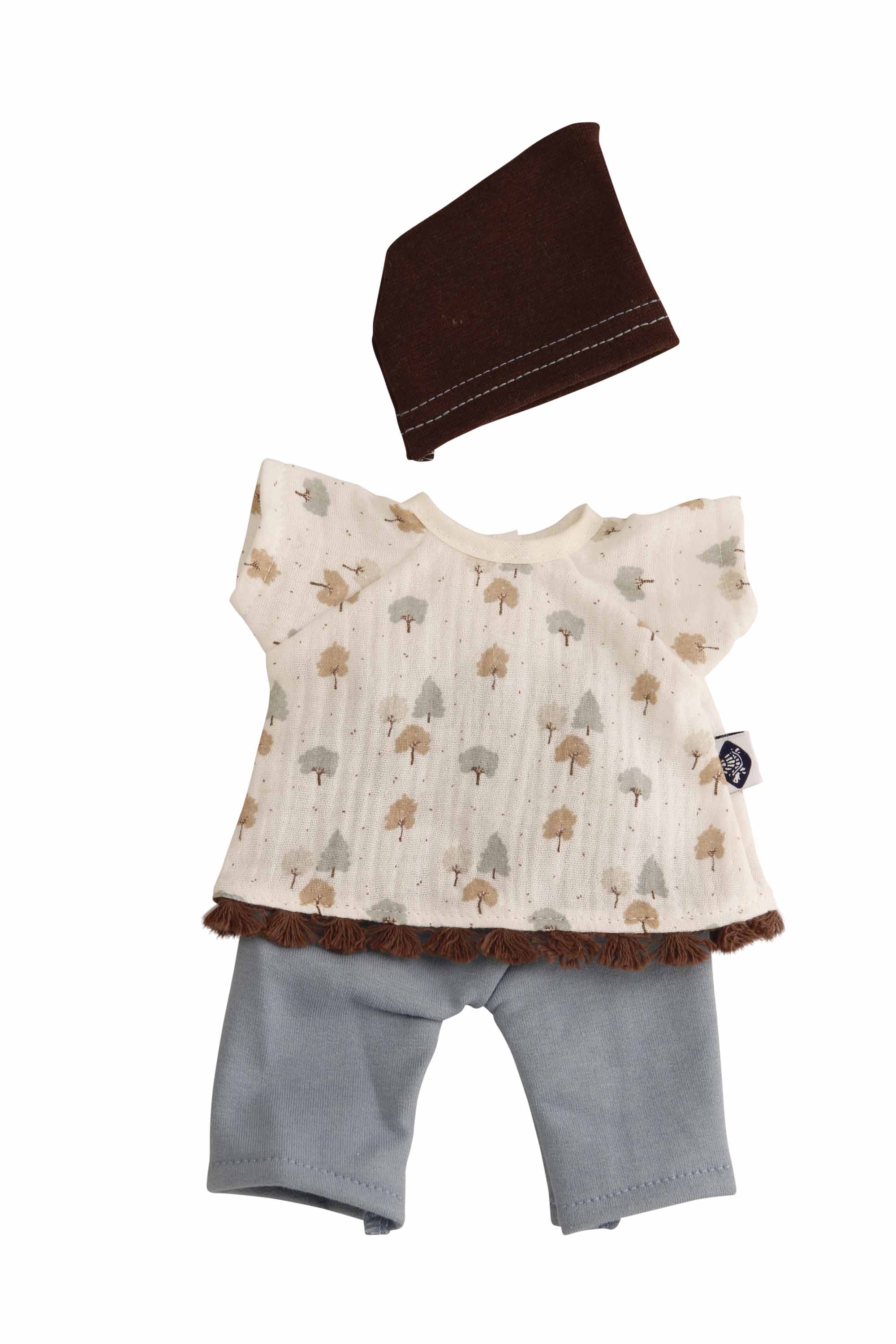 Kleidung zu Löckchen/Schmuserle 30 cm in weiss/blau/braun mit Baumdruck