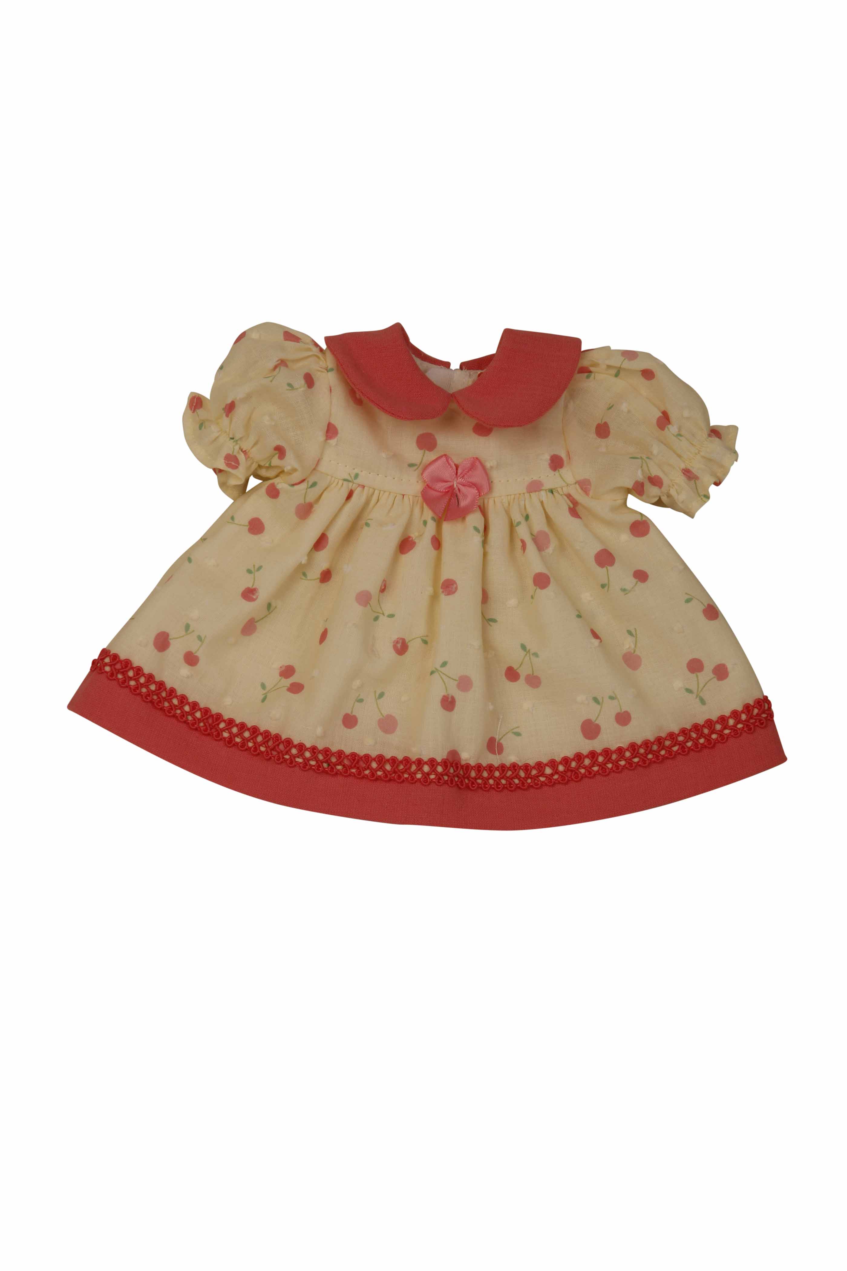 0025277 Kleid für Stehpuppe 25 bis 49 cm, gelb/rose mit Kirschen