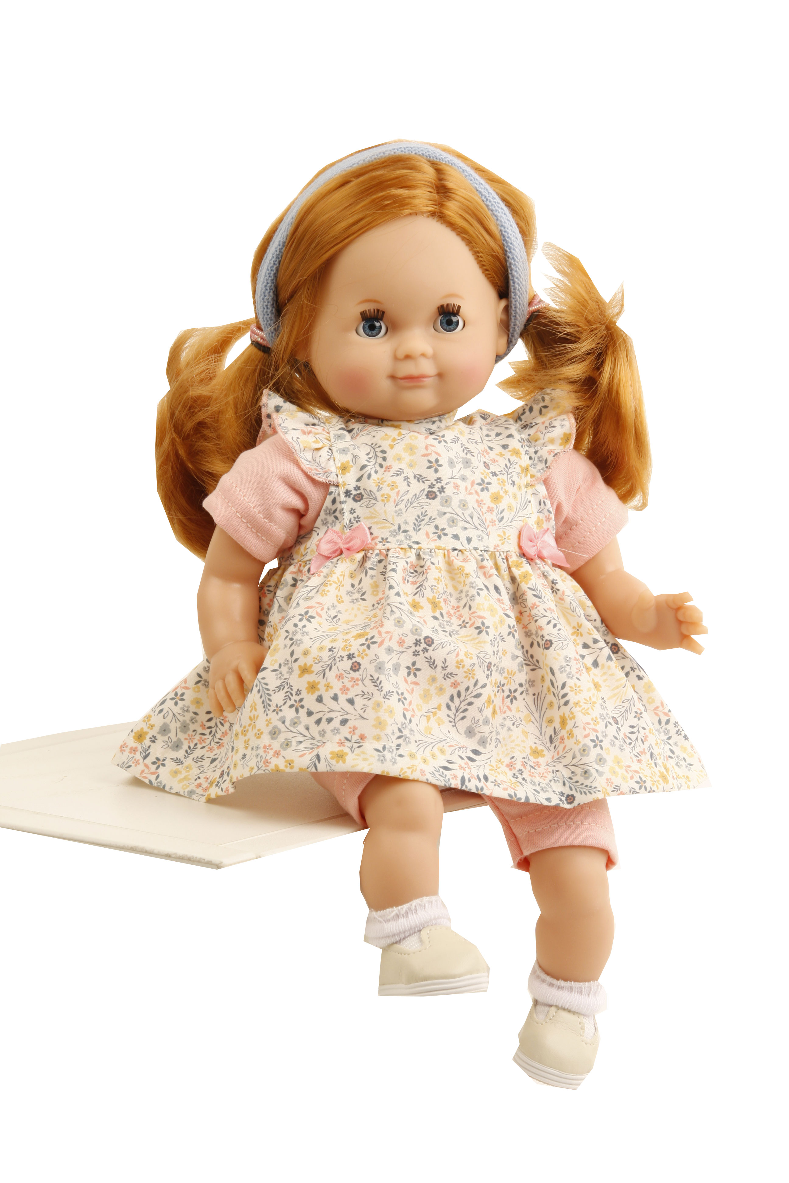 Puppe Schlummerle 32 cm rote Haare, blaue Schlafaugen, Blumenkleid