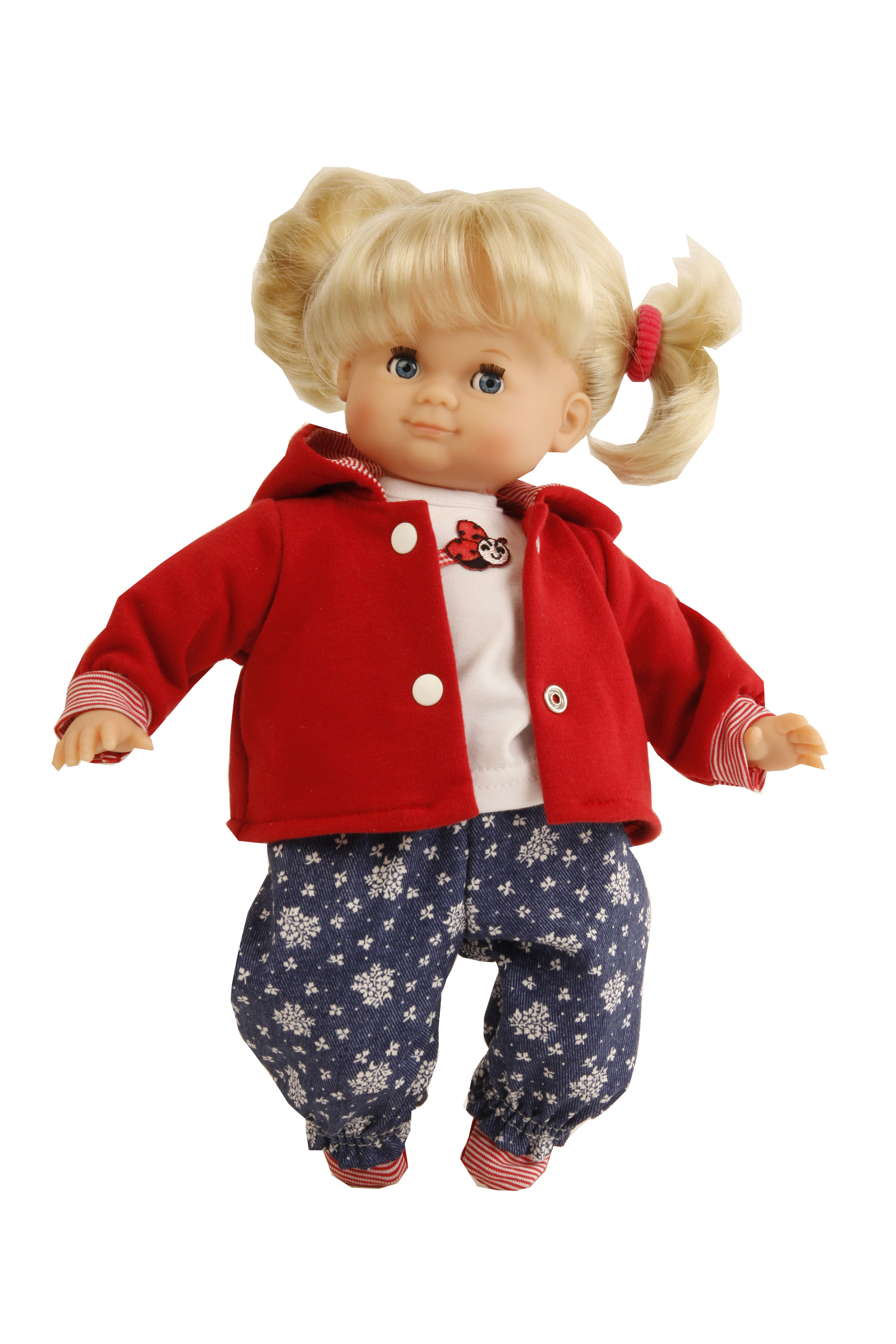 Puppe Schlummerle 32 cm blonde Haare, blaue Schlafaugen, Kleidung Marienkäfer