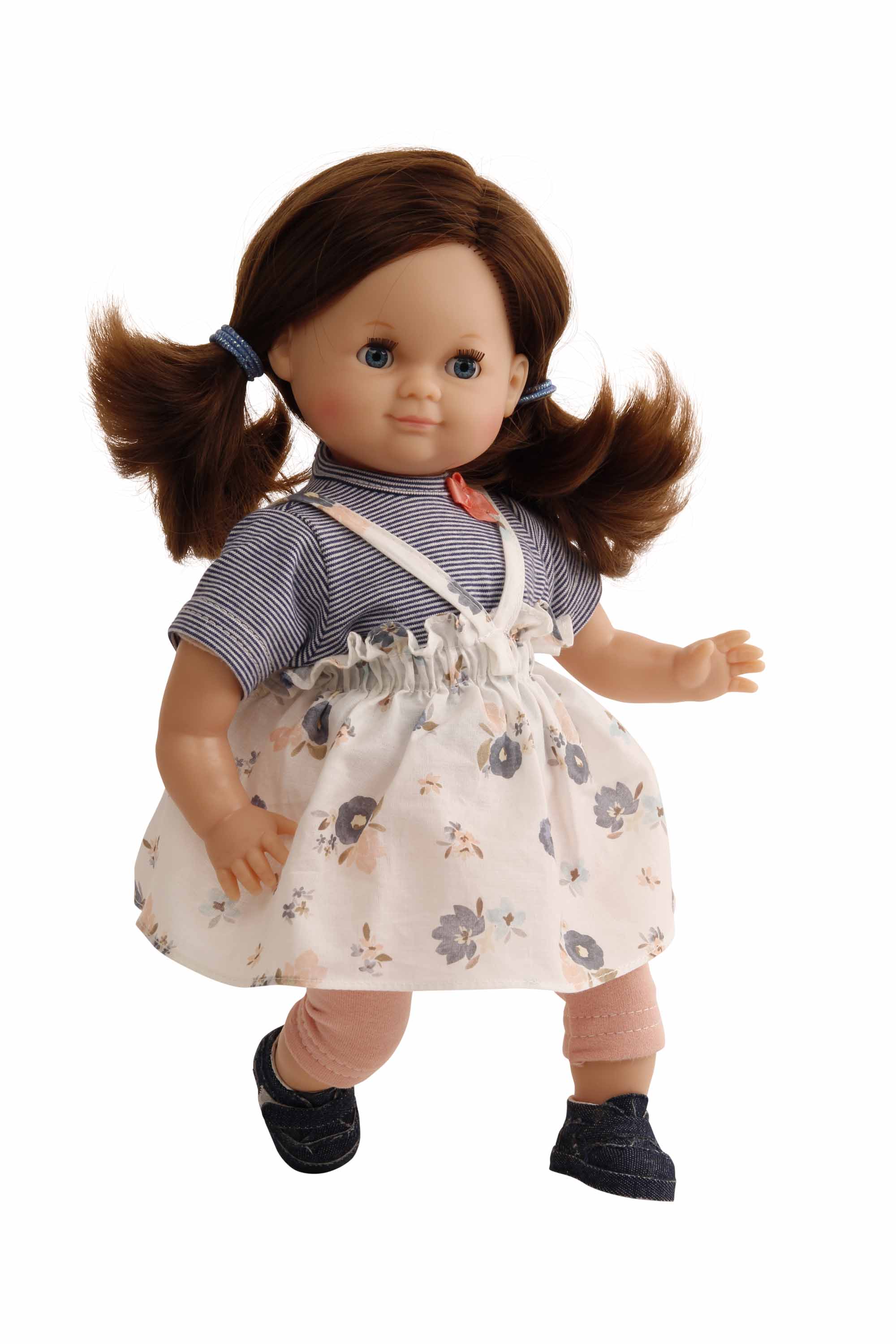 2032307 Puppe Schlummerle 32 cm braune Haare, blaue Schlafaugen, Blumenkleidung weiss/blau