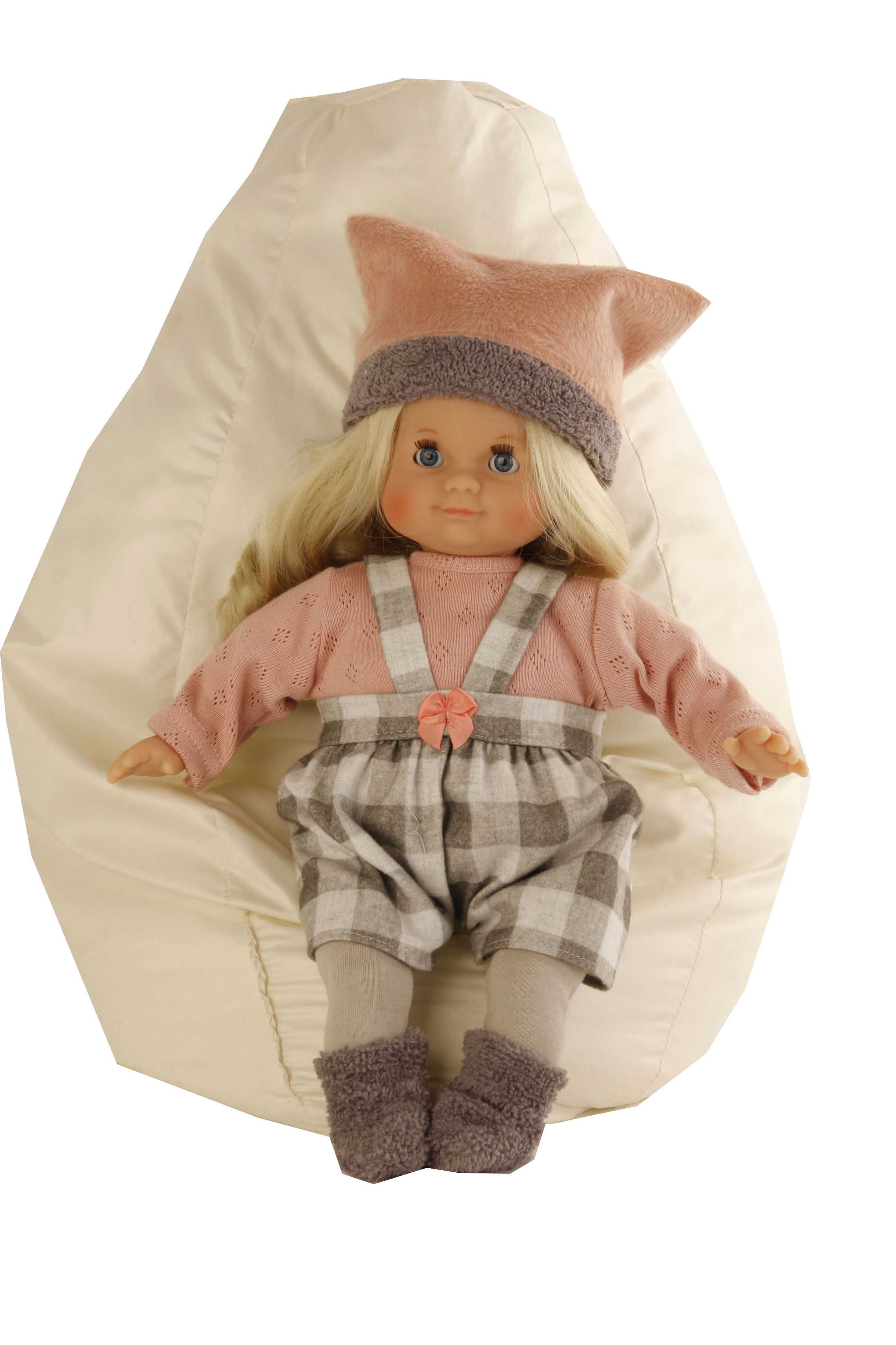 2032206 Puppe Schlummerle 32 cm blonde Haare, blaue Schlafaugen,Winterkleidung rose/weiss/grau