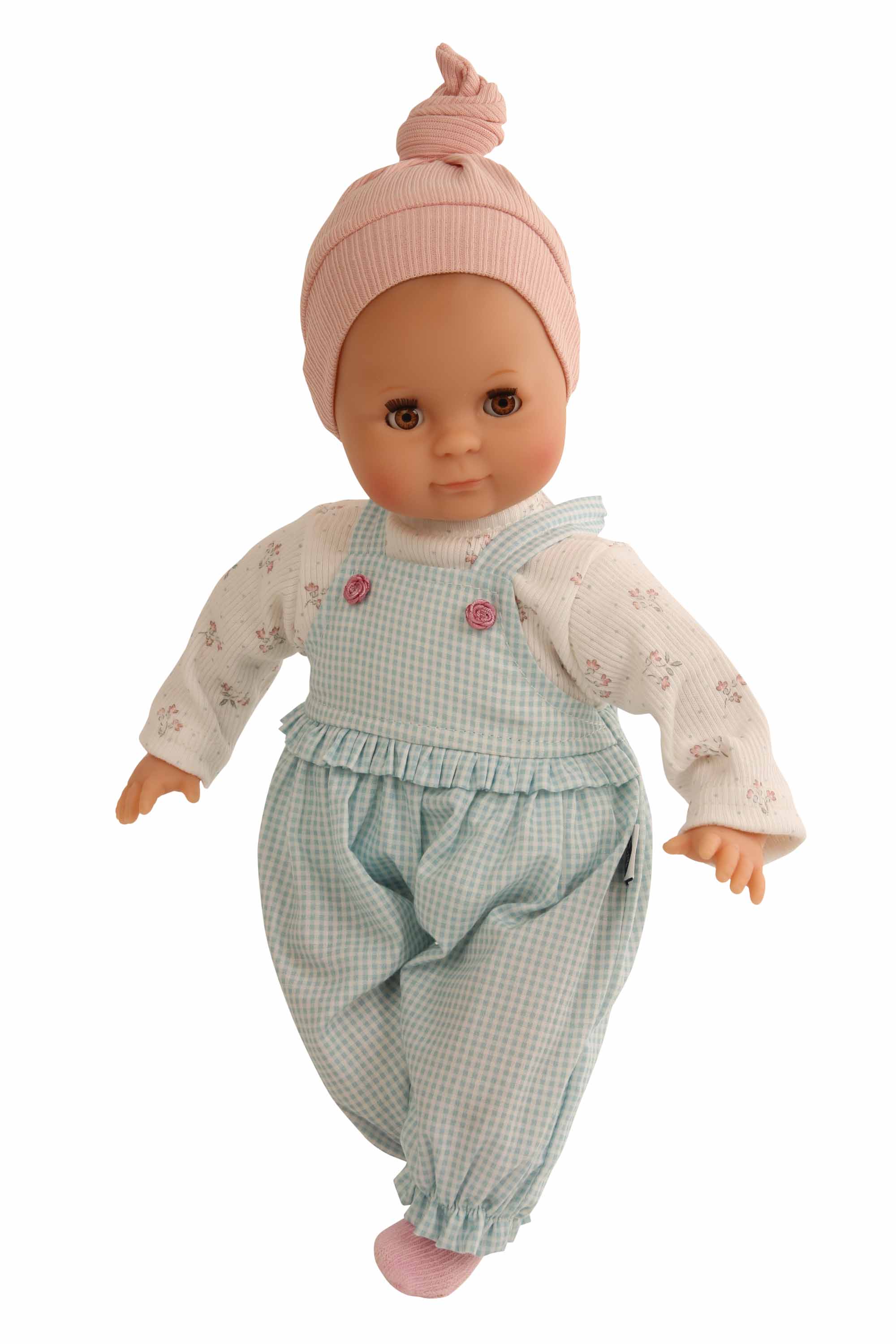 Puppe Schlummerle 32 cm mit Malhaar und braune Schlafaugen, Kleidung weiss/rose/türkis