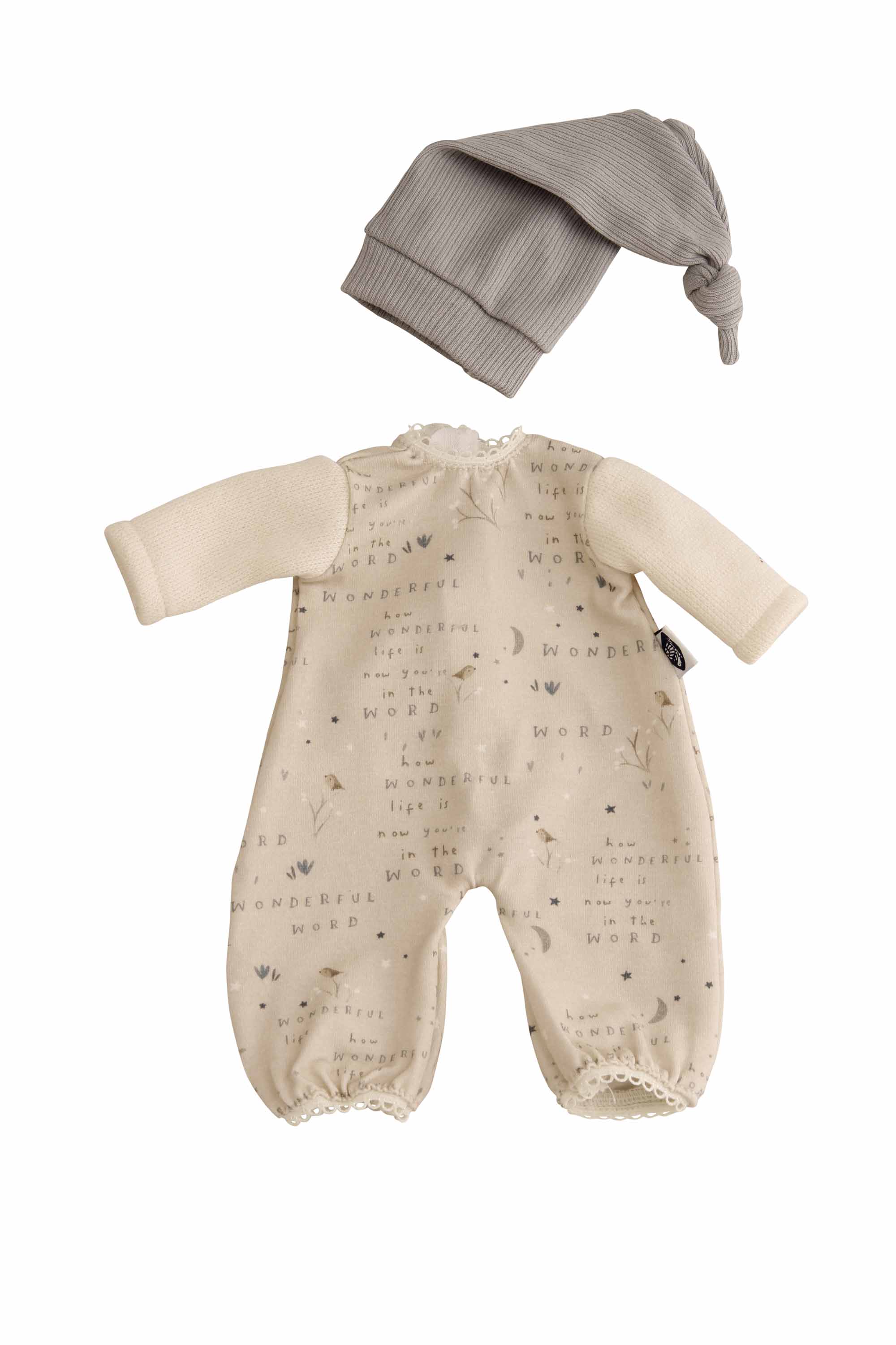 Overall mit Mütze zu Puppe Schmuserle 30 cm blau/beige