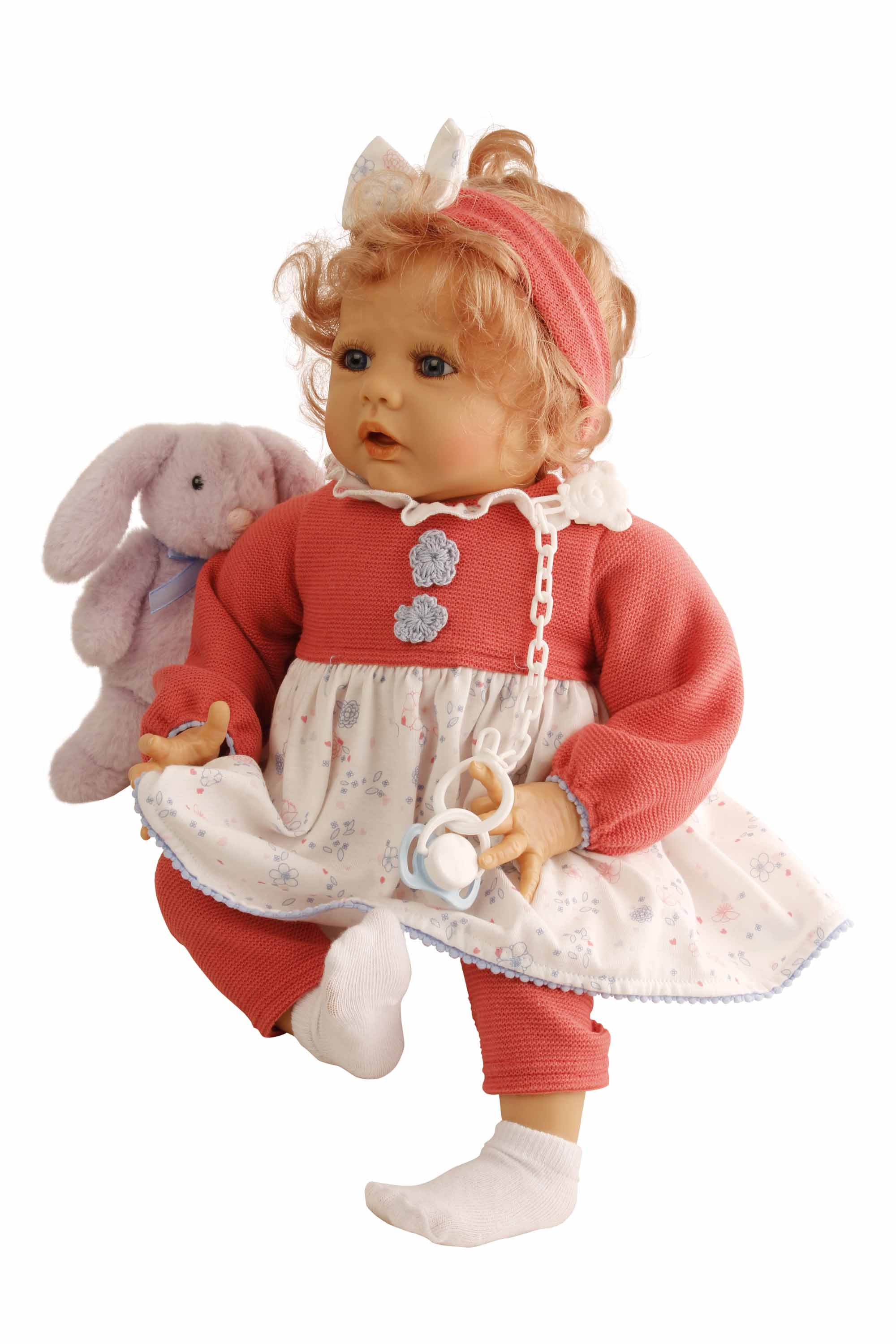 Baby Pina 52 cm von Karola Wegerich , blonde Haare, Kleidung rot/weiss