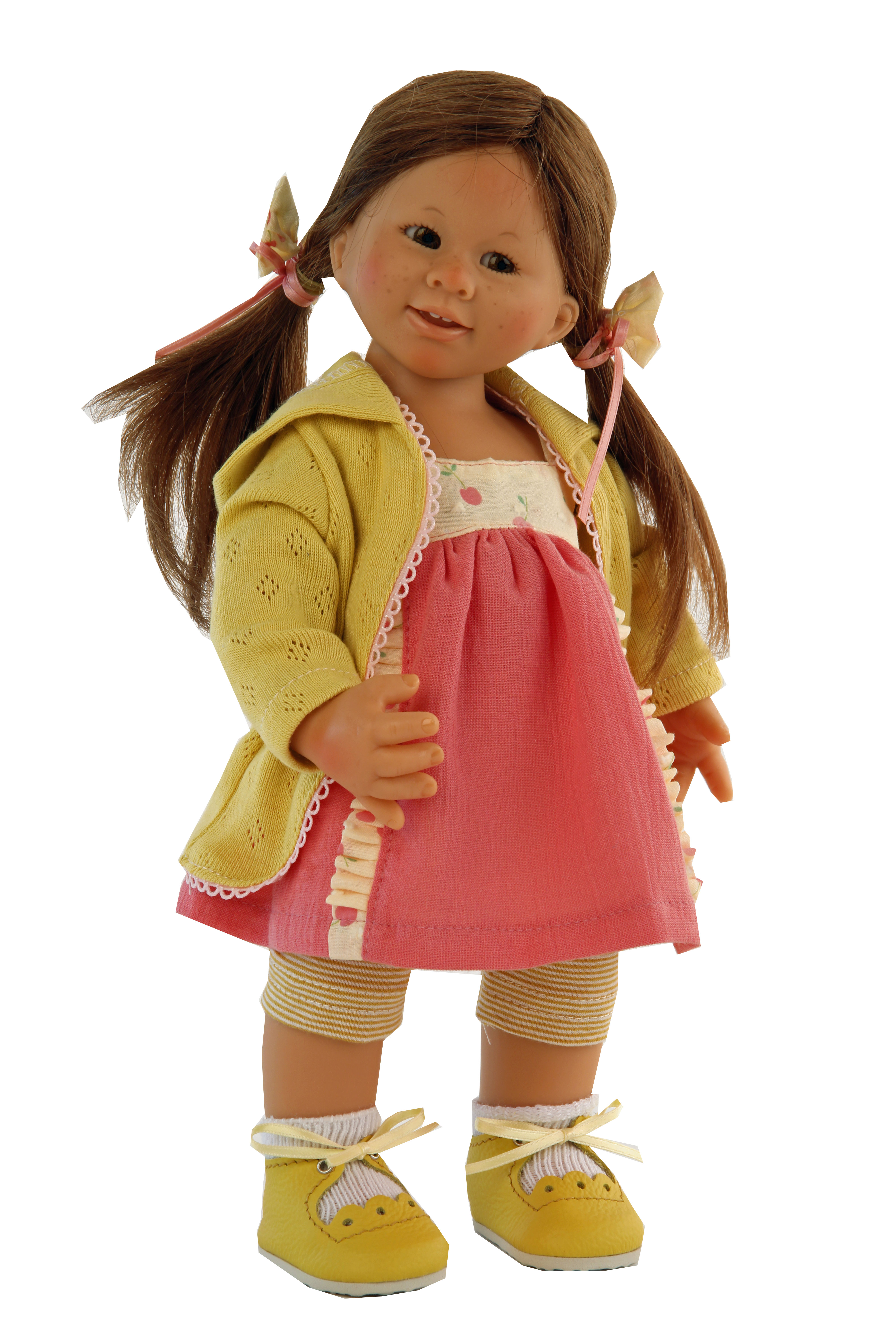 42330275 Puppe Müller-Wichtel Rosi 30 cm braune Haare, Sommerkleid pink/gelb