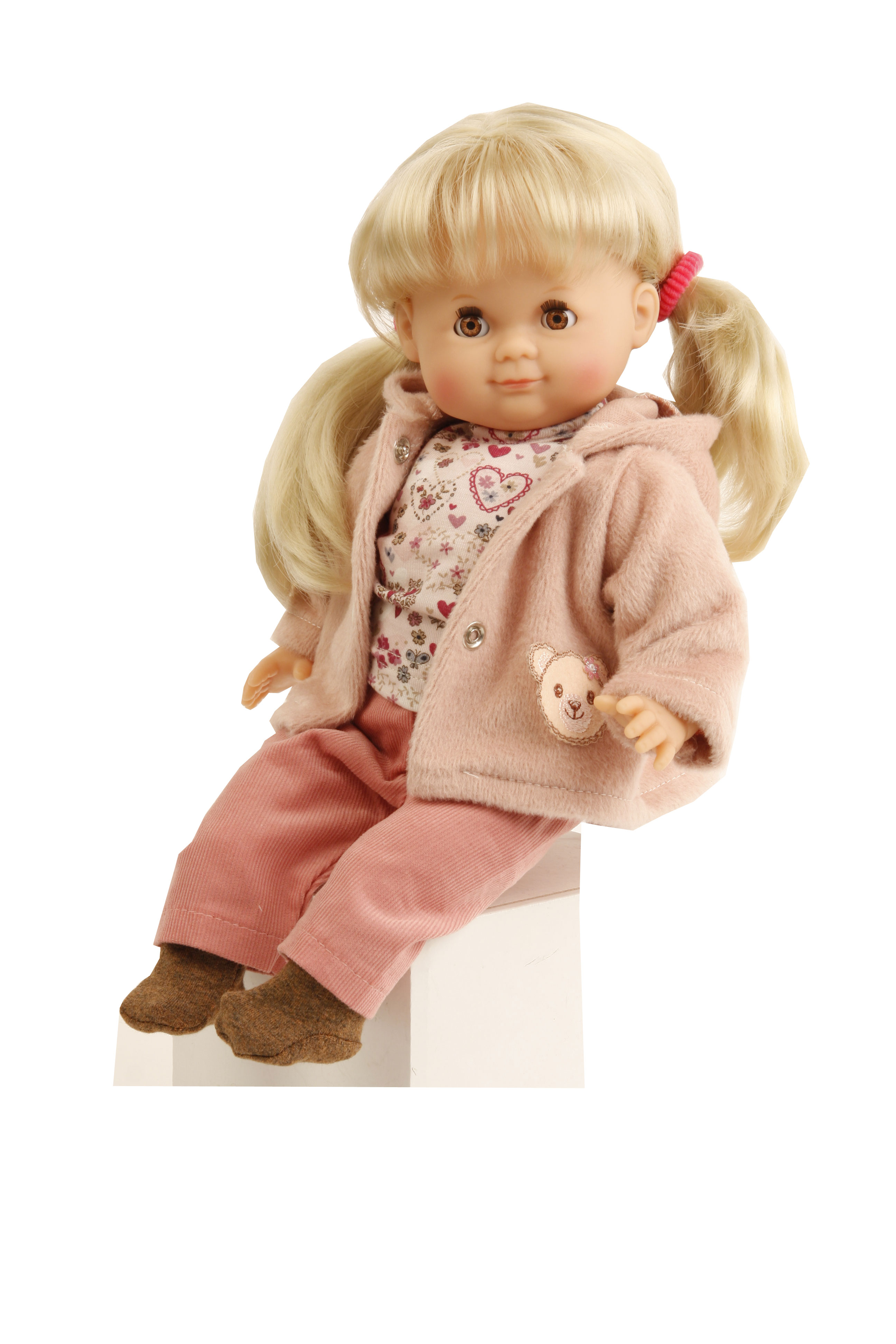 Puppe Schlummerle 32 cm blonde Haare, braune Schlafaugen, Winterkleidung rose