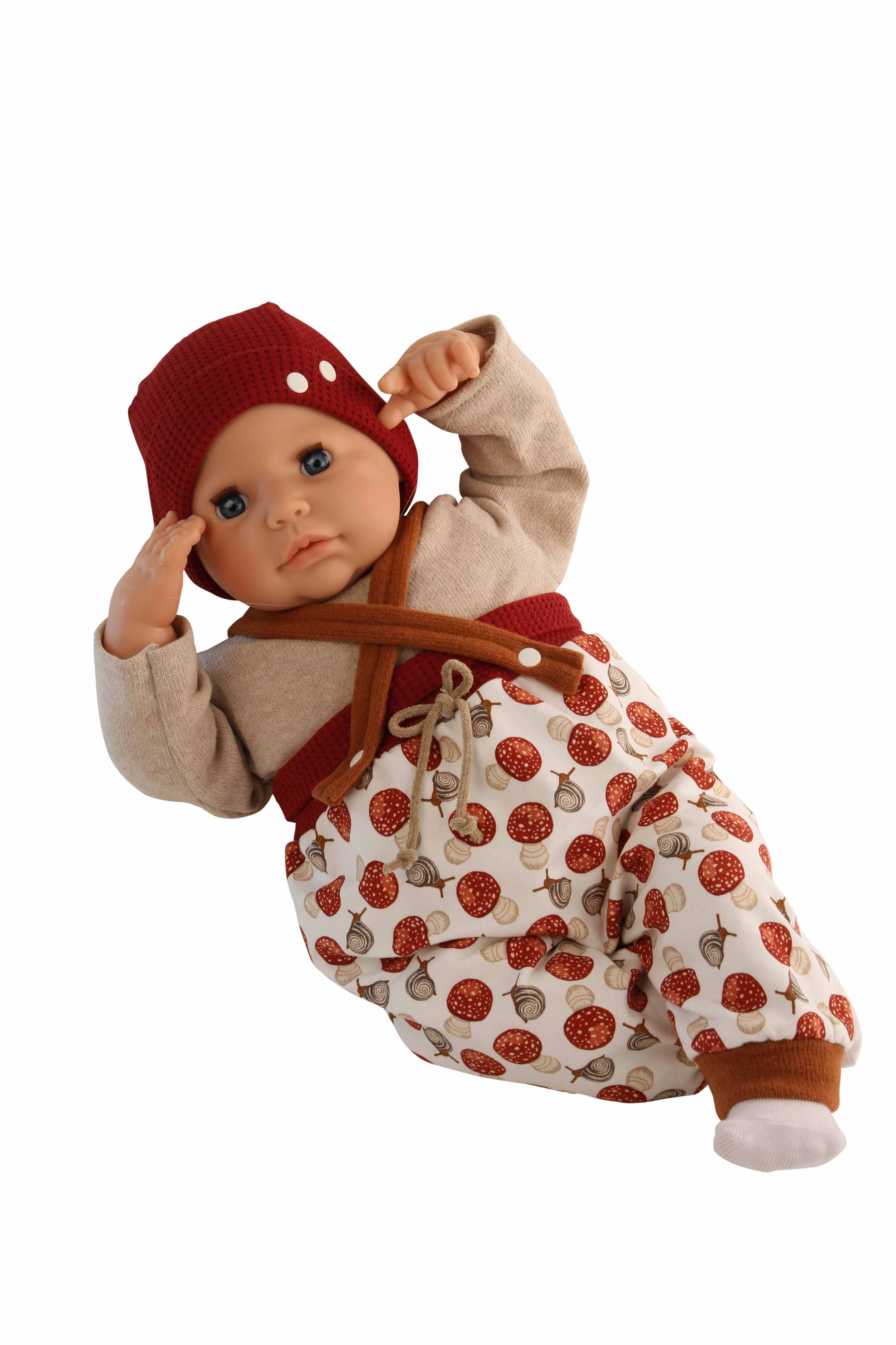 2252222 Baby Julchen 52 cm Malhaar, blaue Schlafaugen, Kleidung Pilzchen/Schnecke