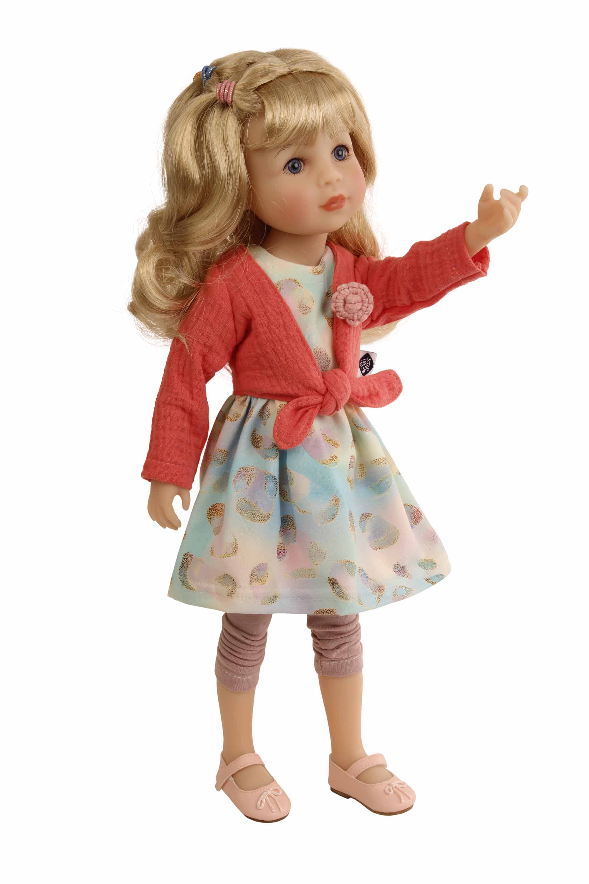 Stehpuppe Yella 46 cm blonde Haare, Sommerkleidung bunt