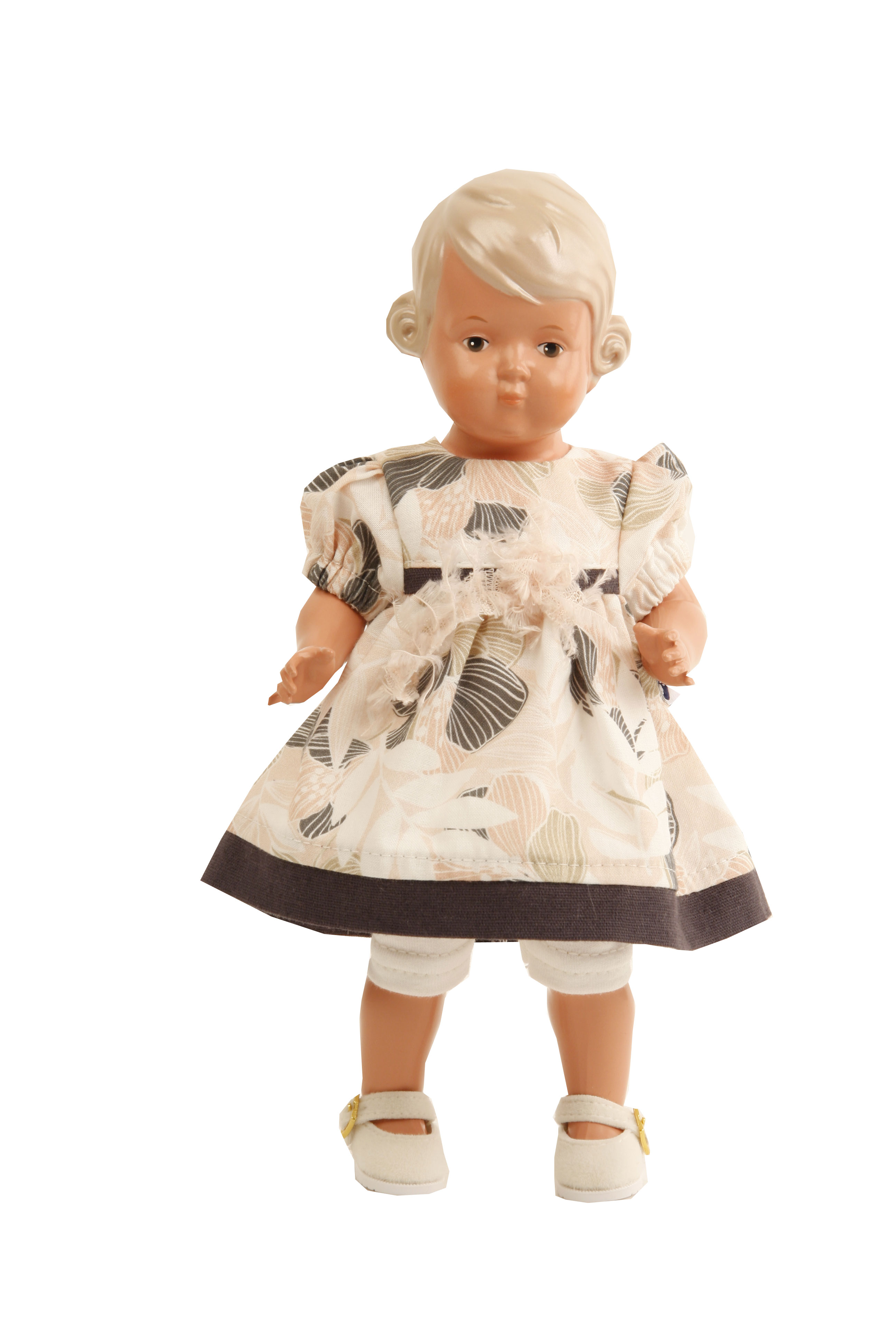 Puppe Inge  25 cm rosige Hautfarbe blonde Malhaare, festliche Kleidung