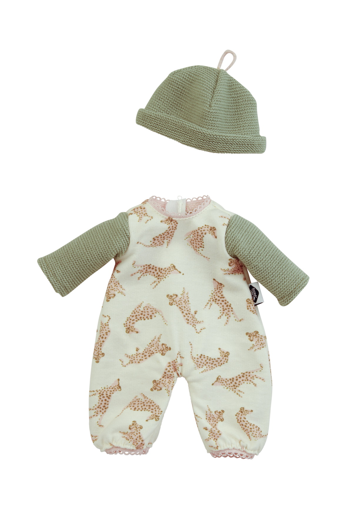 0030130 Overall mit Mütze zu Puppe Schmuserle 30 cm in grün/weiss