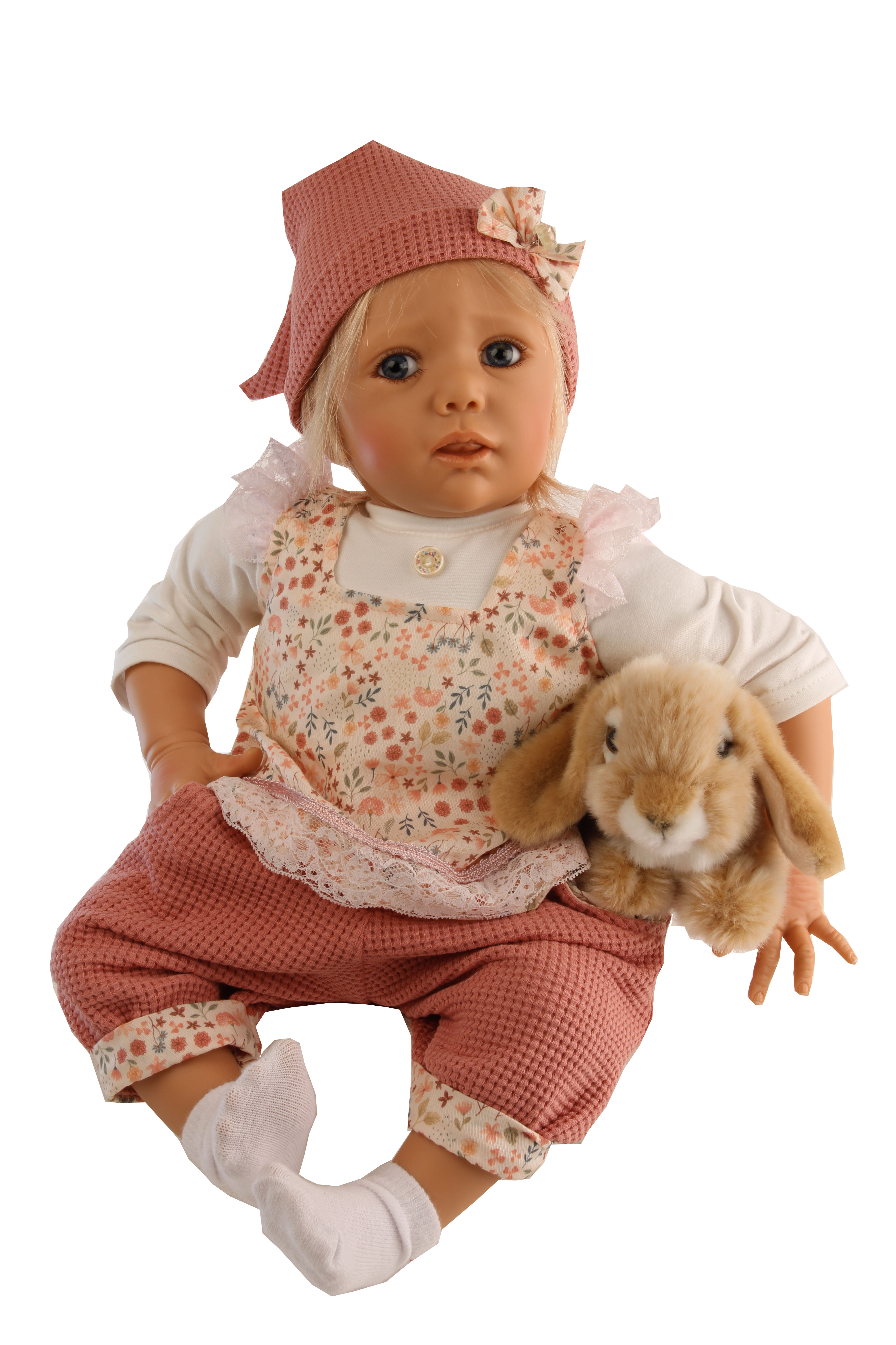 46750268Uai8R2n5jeQ0M Baby Jolina 50 cm von Karola Wegerich blonde Haare, Kleidung rise/weiss