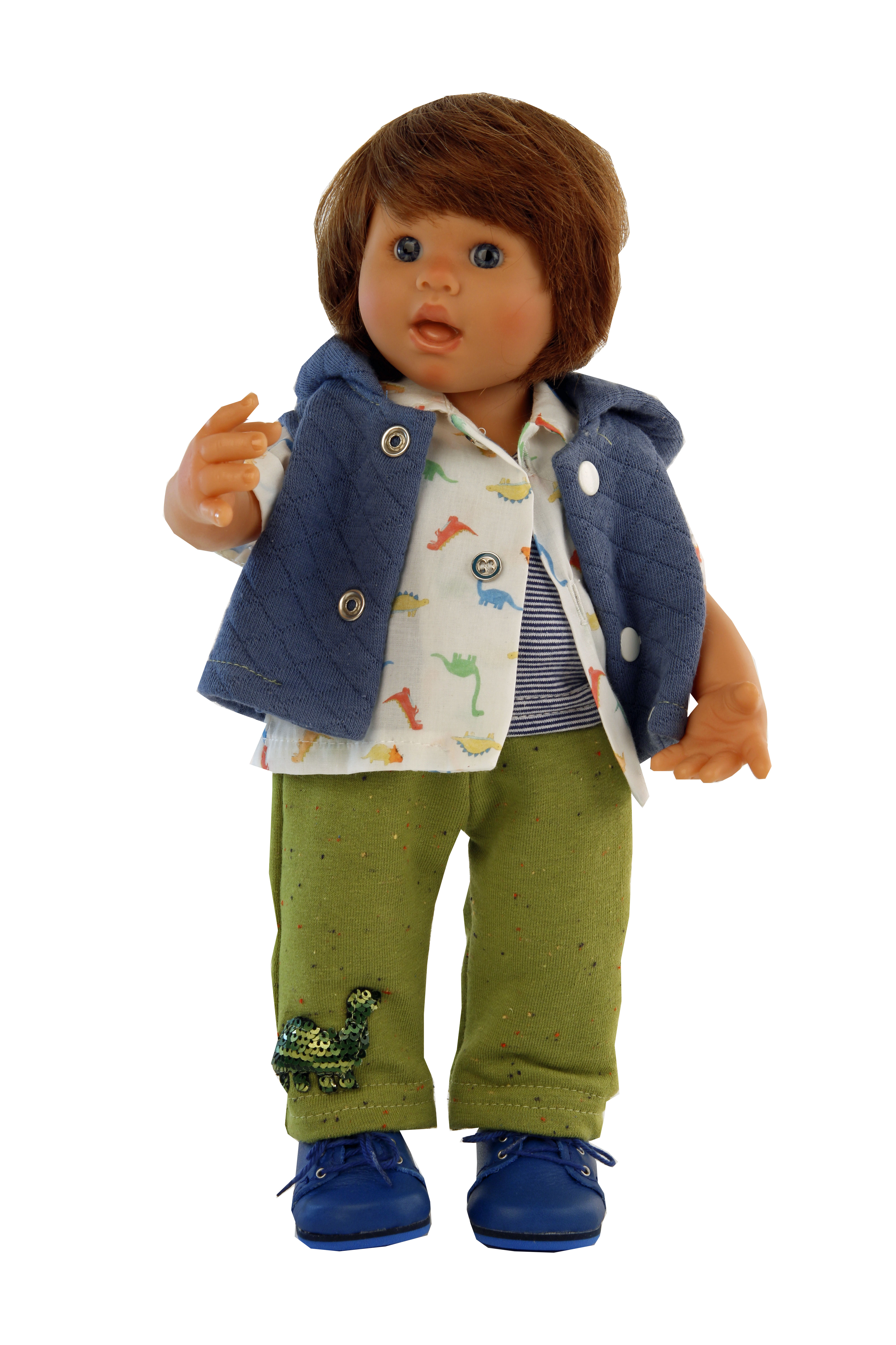 42930272 Puppe Müller-Wichtel Emil 30 cm braune Haare, Dino-Kleidung