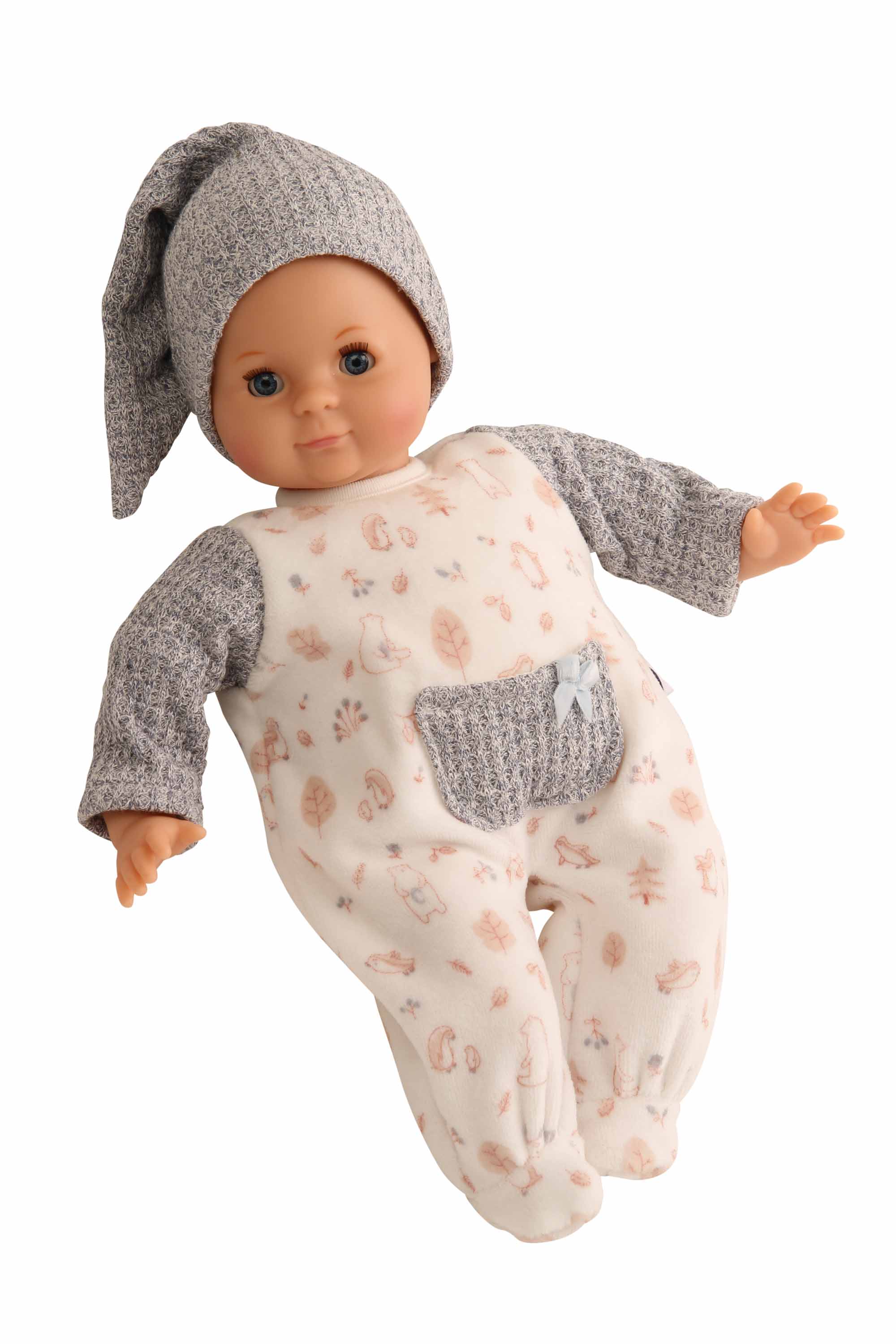 2432292 Puppe Schlummerle 32 cm mit Malhaar und blauen Schlafaugen, Overall weiß/blau/rose