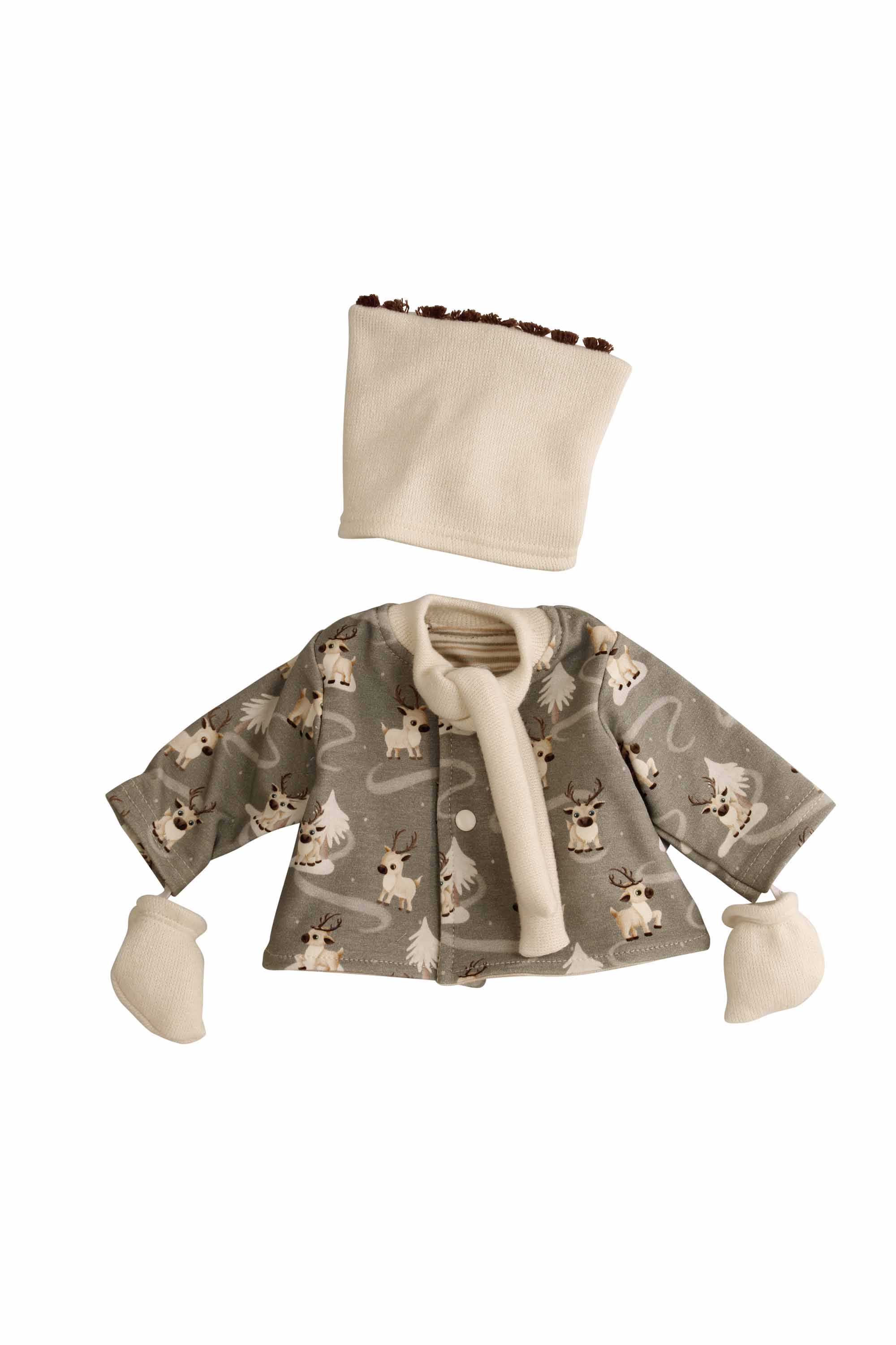 Kleidung salbeigrüne Winterjacke mit Mütze + Handschuhe  zu Puppe 32 -52  cm