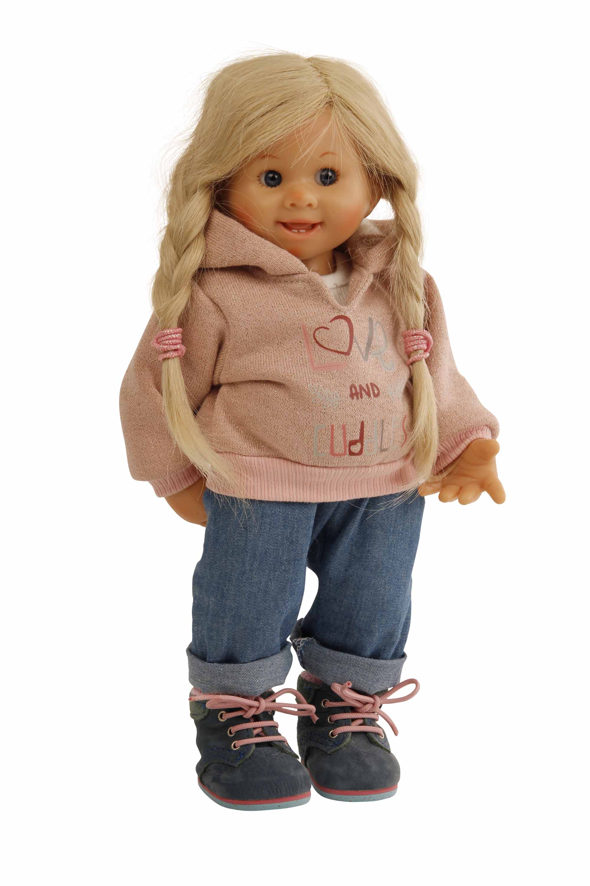 Puppe Müller-Wichtel Fiona 30 cm blonde Haare, Kleidung rose/Jeans