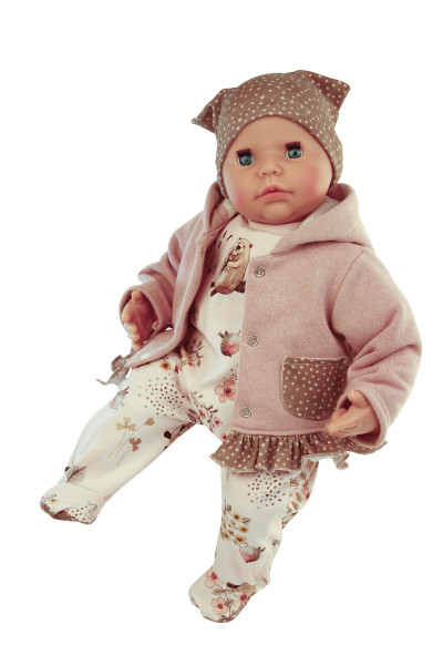 Baby Julchen 52 cm Malhaar, blaue Schlafaugen, Kleidung rose/gold