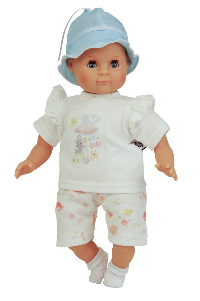Puppe Schlummerle 32 cm mit Malhaar und blauen Schlafaugen, Kleidung maritim