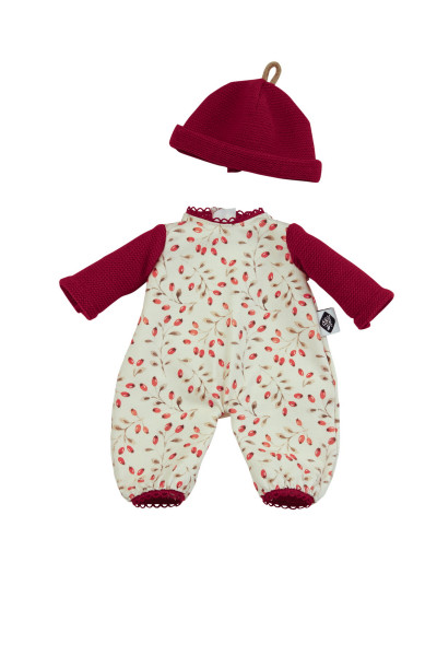 Overall mit Mütze zu Puppe Schmuserle 30 cm in rot/weiss