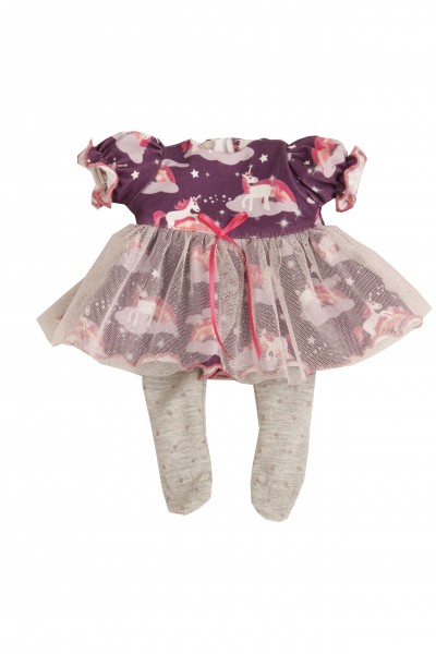 Kleidung zu Puppe Schlummerle 32 cm, Einhornkleid lila mit Tüllrock
