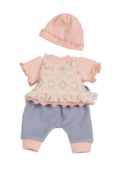 Kleidung zu Puppe Schlummerle 32 cm, Hose+Shirt+Mütze in rose/bleu