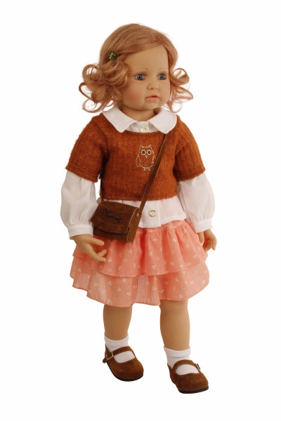 Puppe Anna-Maria 70 cm stehend von Brigitte Paetsch braune Haare, Kleidung rose/rot/weiss