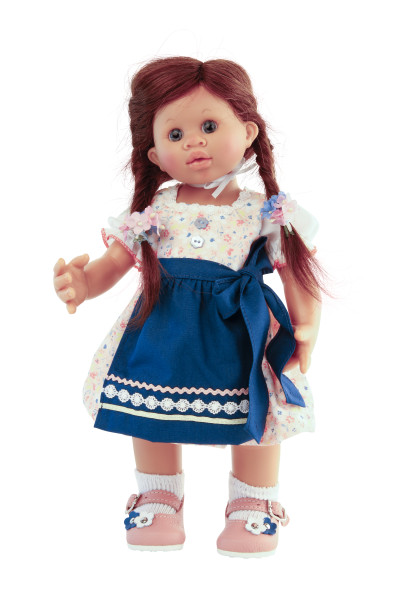 Puppe Müller-Wichtel Lili Gr.. 30, braune Haare, im Dirndl rose/blau