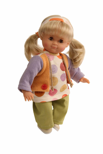 Puppe Schlummerle 32 cm braune Haare, braune Schlafaugen, Smiley-Kleidung