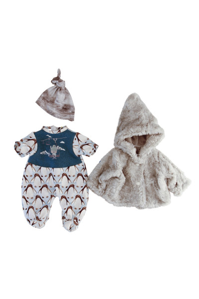 Kleidung zu Puppe 37 cm Schlenkerle/Strampelchen/Schlummerle/Lenchen, winterlich mit Pinguindruck