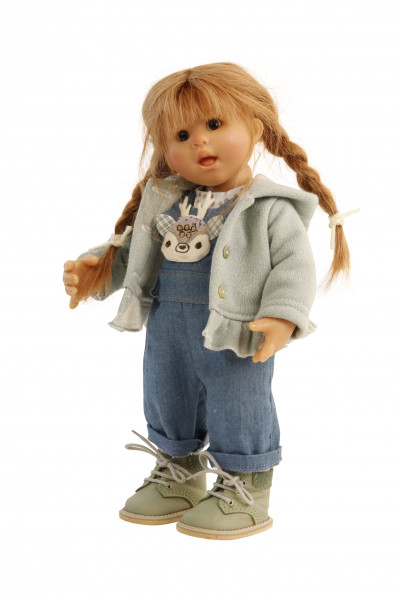 Puppe Müller-Wichtel Emma 30 cm rote Haare, Kleidung weiss/blau/mint