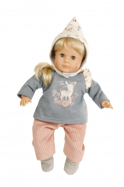 Puppe Hanni 45 cm blonde Haare, blaue Schlafaugen, Kleidung rose/blau/mint